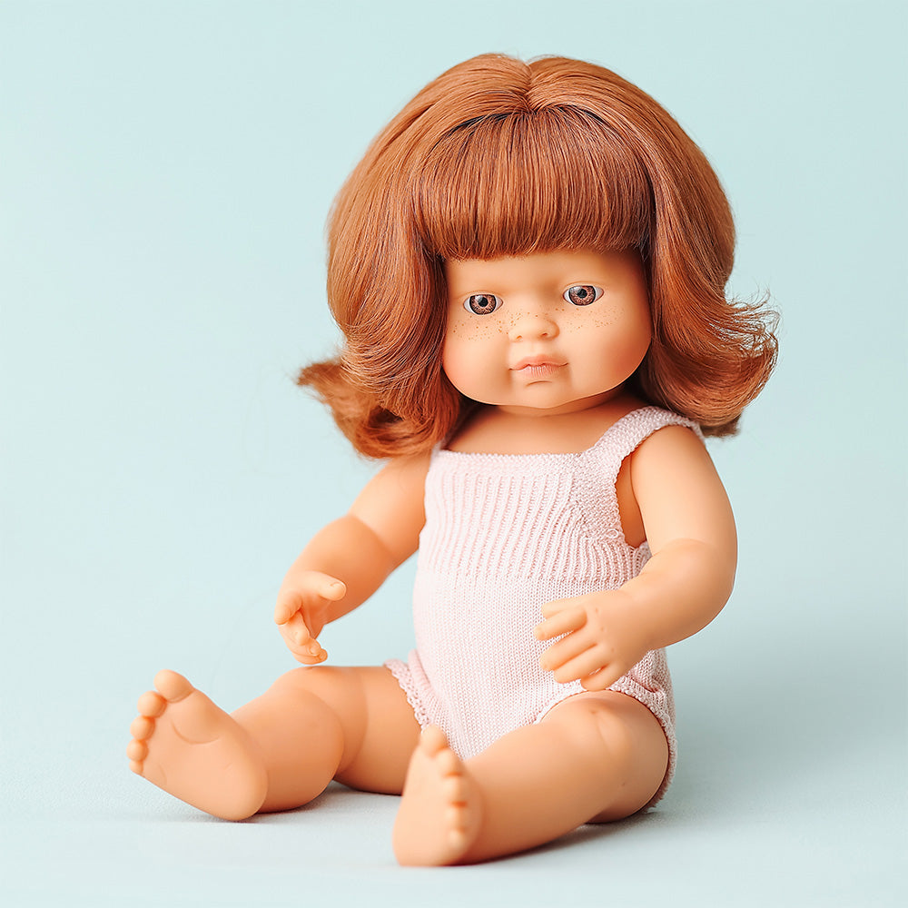 Baby Doll Caucasian Redhead Girl 15" (pink rompers)