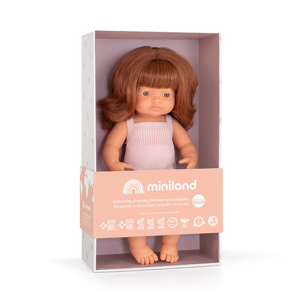 Baby Doll Caucasian Redhead Girl 15" (pink rompers)
