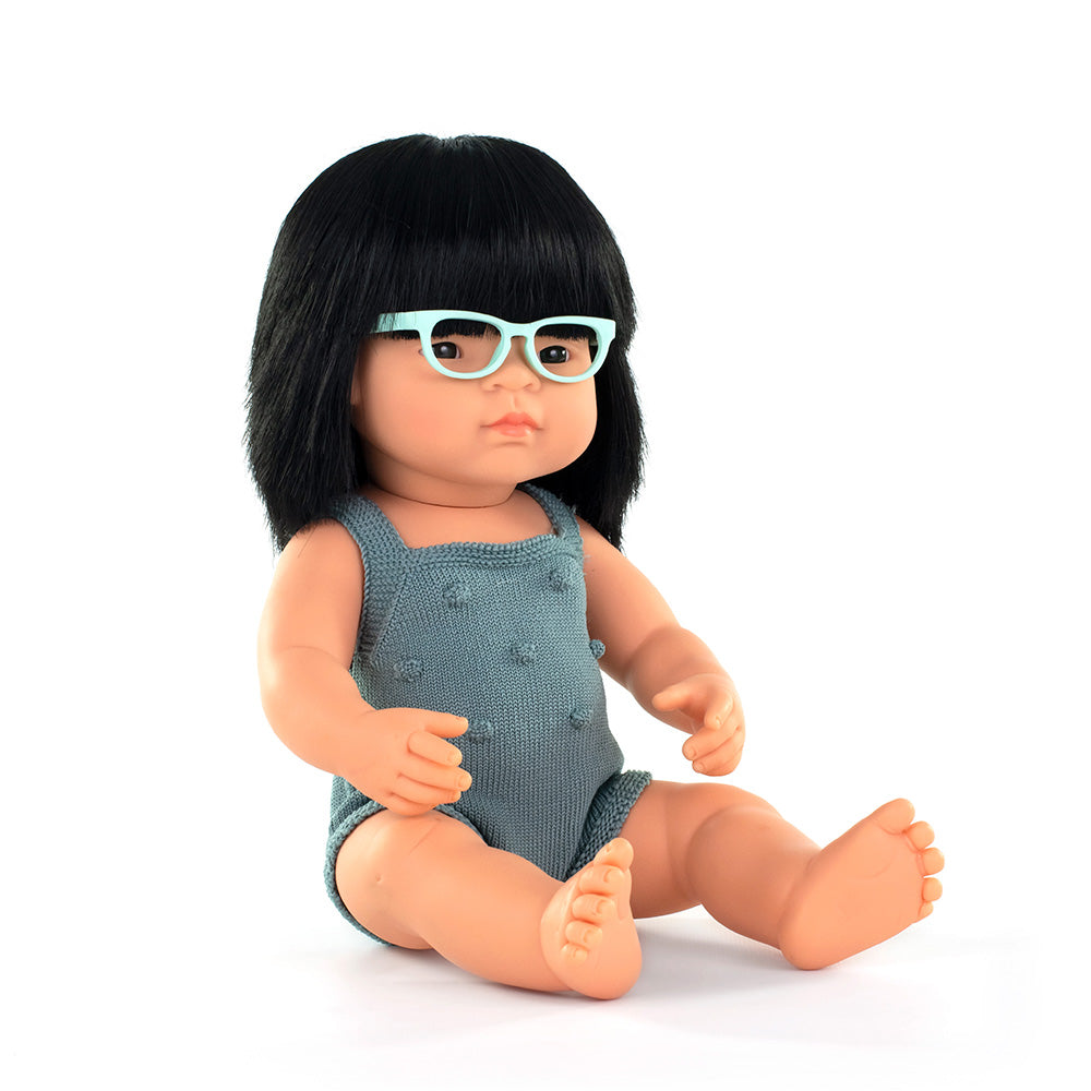 Baby Doll Asian Girl with Glasses 15” (lead color rompers)