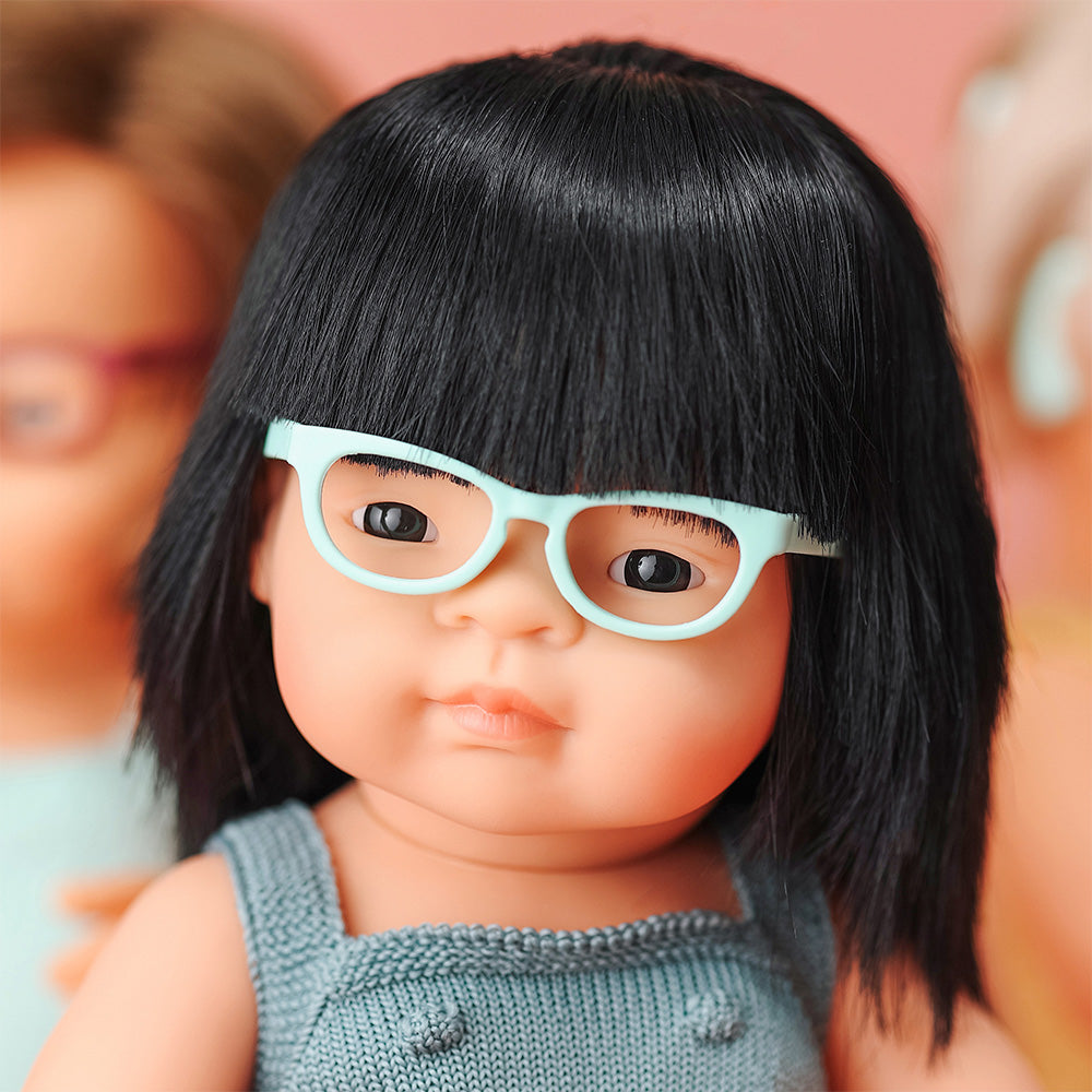Baby Doll Asian Girl with Glasses 15” (lead color rompers)