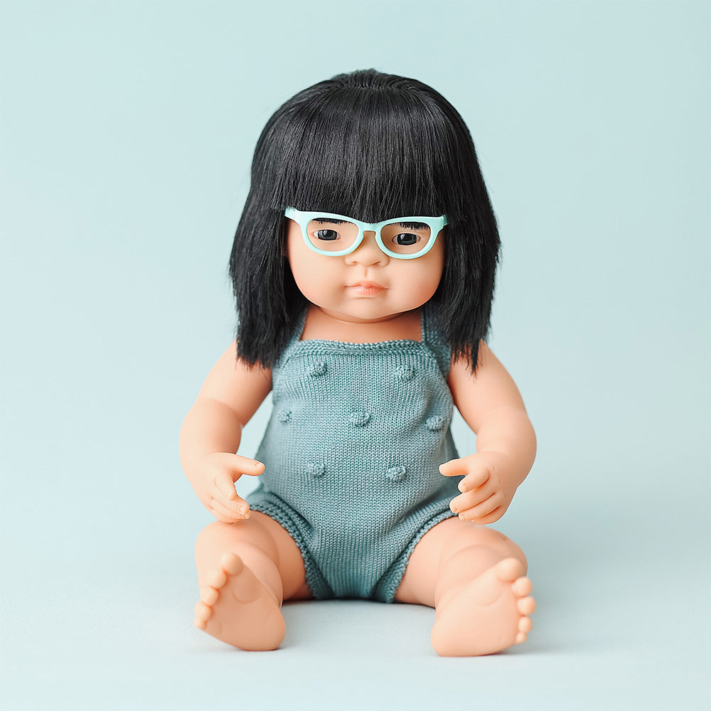 Baby Doll Asian Girl with Glasses 15” (lead color rompers)