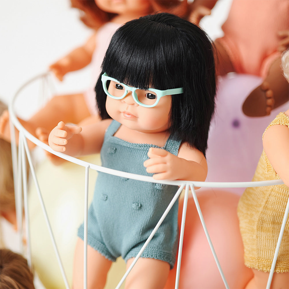 Baby Doll Asian Girl with Glasses 15” (lead color rompers)