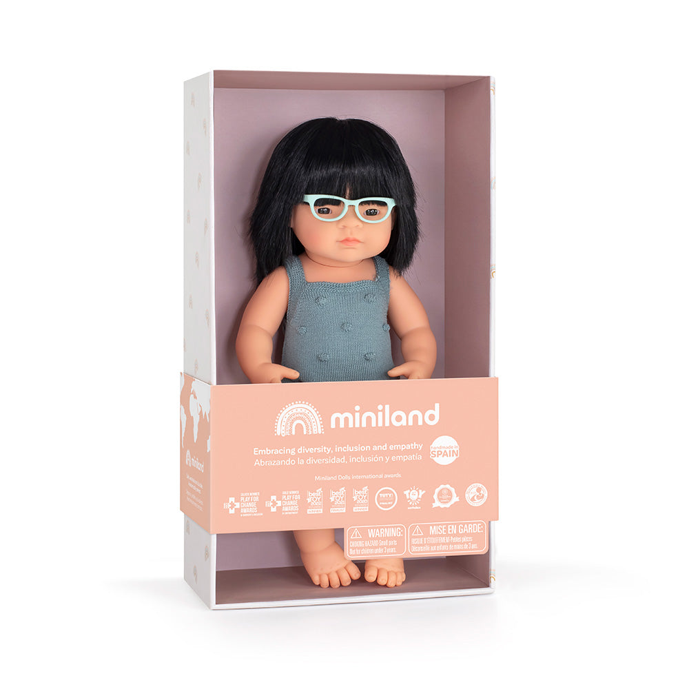 Baby Doll Asian Girl with Glasses 15” (lead color rompers)