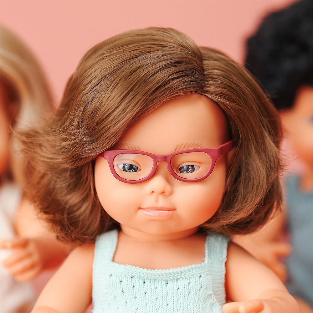 Baby Doll Caucasian Girl with Down Syndrome with Glasses 15'' (turquoise rompers)