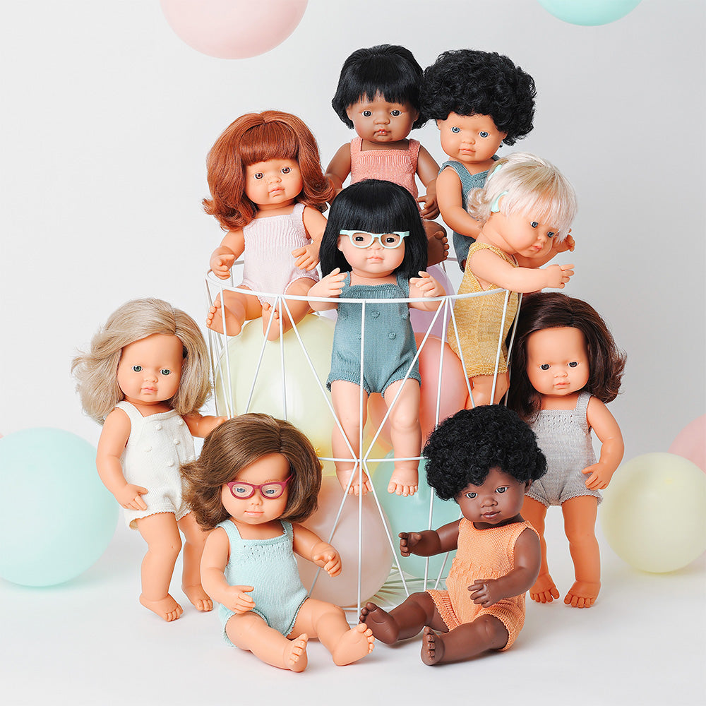 Baby Doll Caucasian Girl with Hearing Implant 15” (ochre rompers)