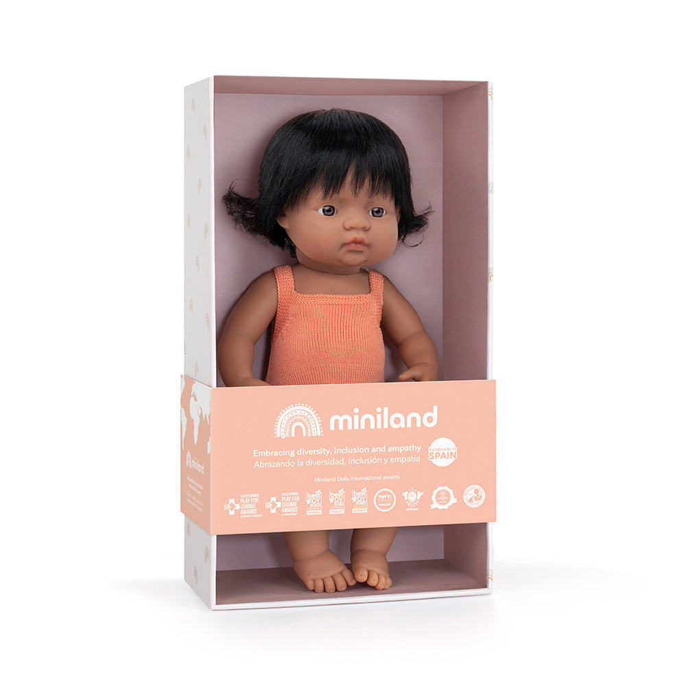 Baby Doll Hispanic Girl 15” (salmon rompers)