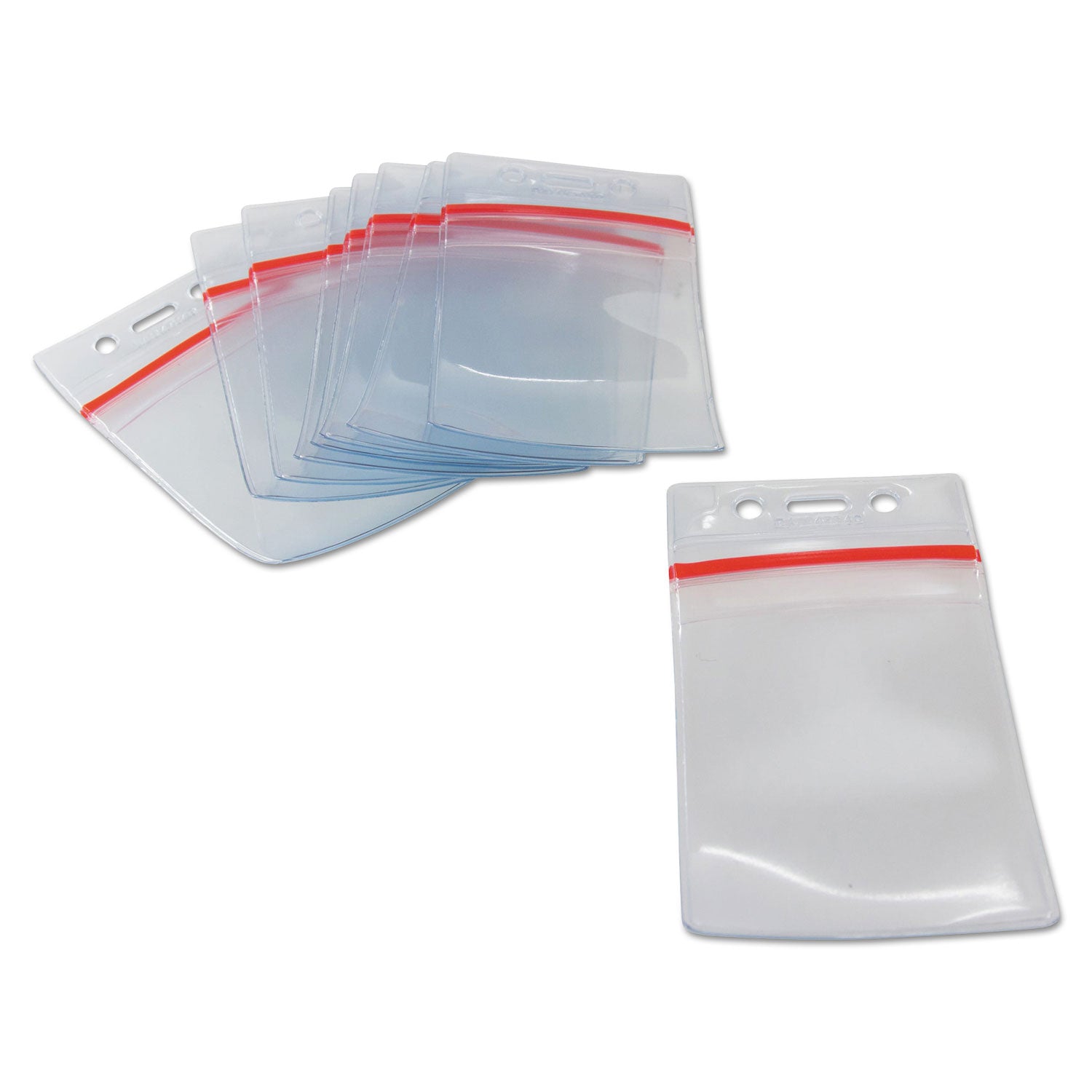 Zip Closure Sealable ID Badge Holders, Vertical, Clear, Pack of 50