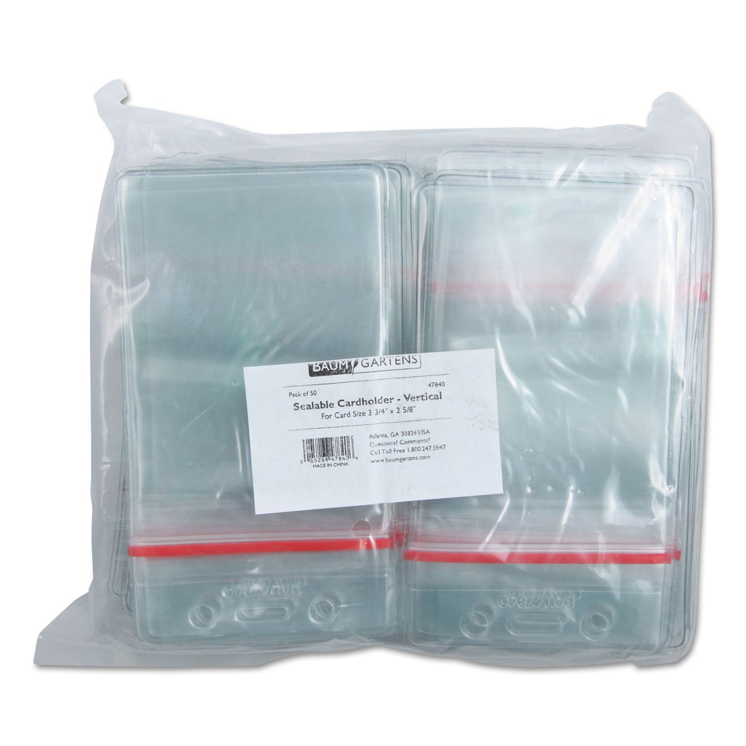 Zip Closure Sealable ID Badge Holders, Vertical, Clear, Pack of 50