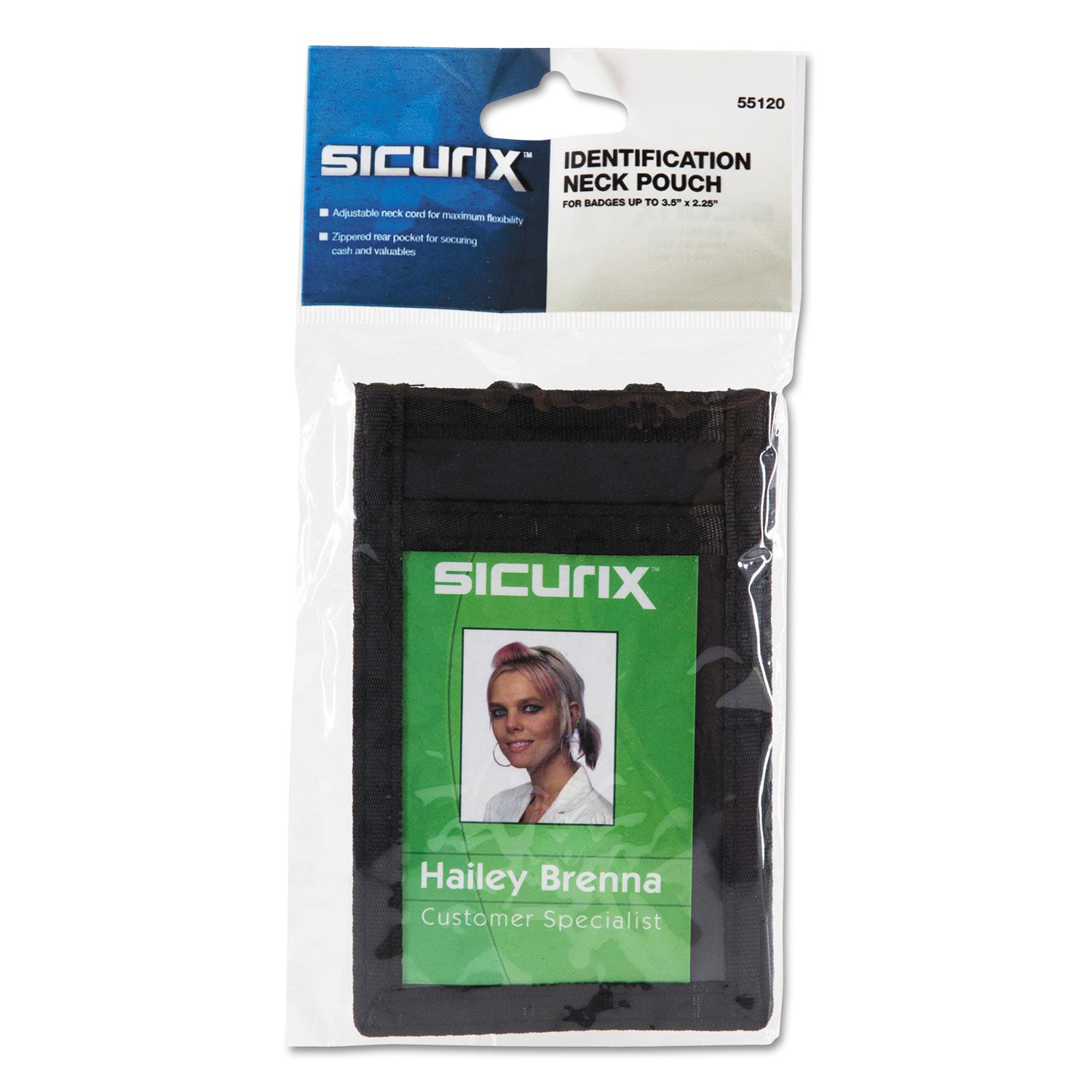 ID Neck Pouch Badge Holder, Vertical, Adjustable Cord, 4" x 2-1/4" Insert, Black