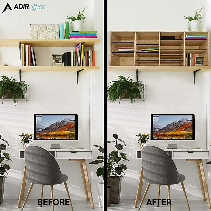 Wood Adjustable 24 Compartment Literature Organizer, Medium Oak 2 Pack