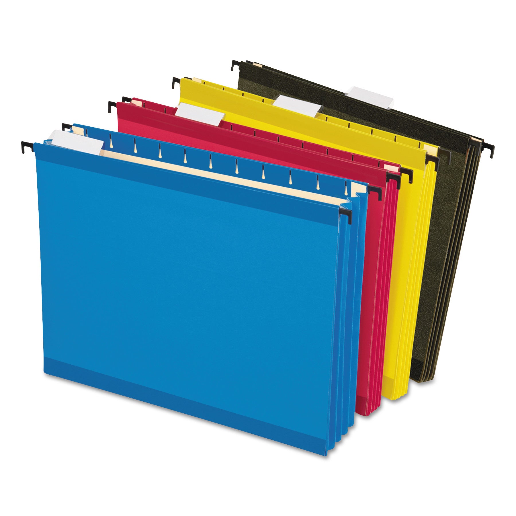 Pendaflex SureHook Letter Recycled Hanging Folders, 3 1/2" Capacity, 8 1/2" x 11", 11 pt. Poly, Assorted Colors (Blue, Red, Yellow, Green), Reinforced, Acid-Free, 4 Pack