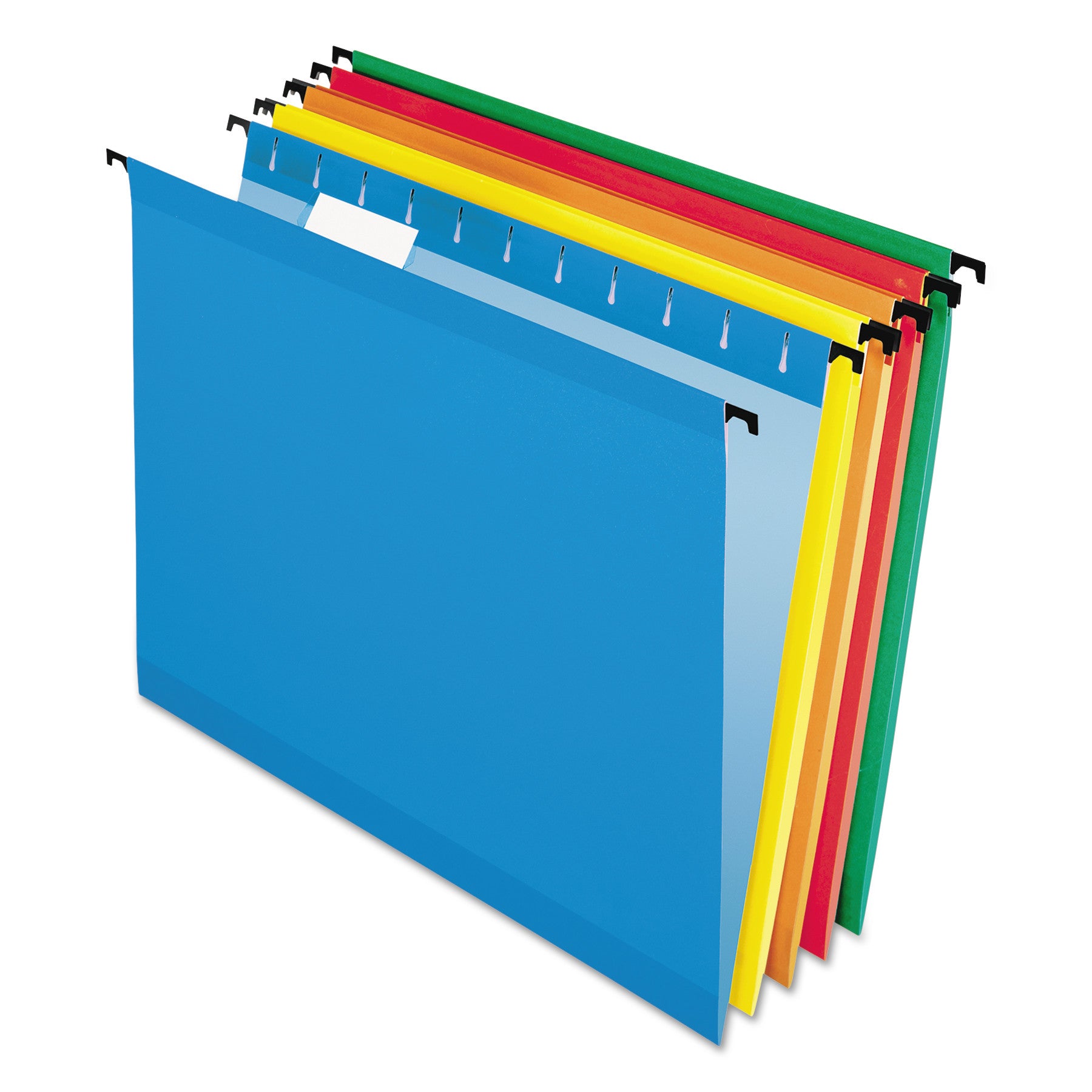 Pendaflex SureHook 1/5 Tab Cut Letter Recycled Hanging Folder - 8 1/2" x 11" - Red, Blue, Orange, Yellow, Bright Green - Acid-free, Reinforced, Durable - 10% Recycled - 20 / Box