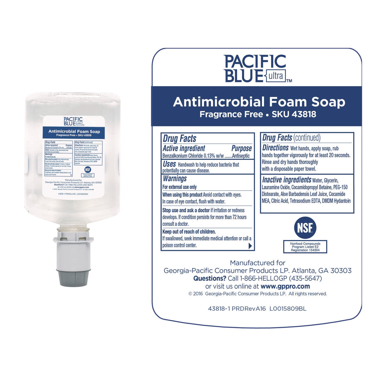 Fragrance-free Scent - 1.27 quart - Bottle Dispenser - Bacteria Remover, Kill Germs - Hand, Food Processing Industry, Restroom - Antibacterial - Clear - Recycled - Dye-free, pH Balanced - 4 / Carton