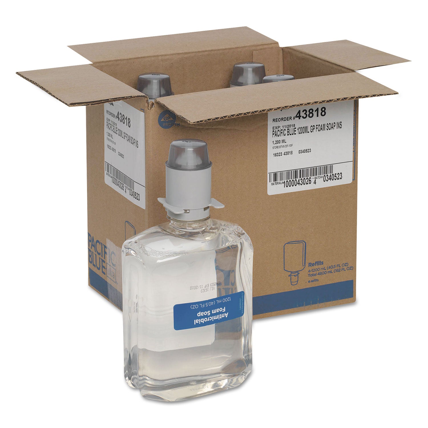 Fragrance-free Scent - 1.27 quart - Bottle Dispenser - Bacteria Remover, Kill Germs - Hand, Food Processing Industry, Restroom - Antibacterial - Clear - Recycled - Dye-free, pH Balanced - 4 / Carton