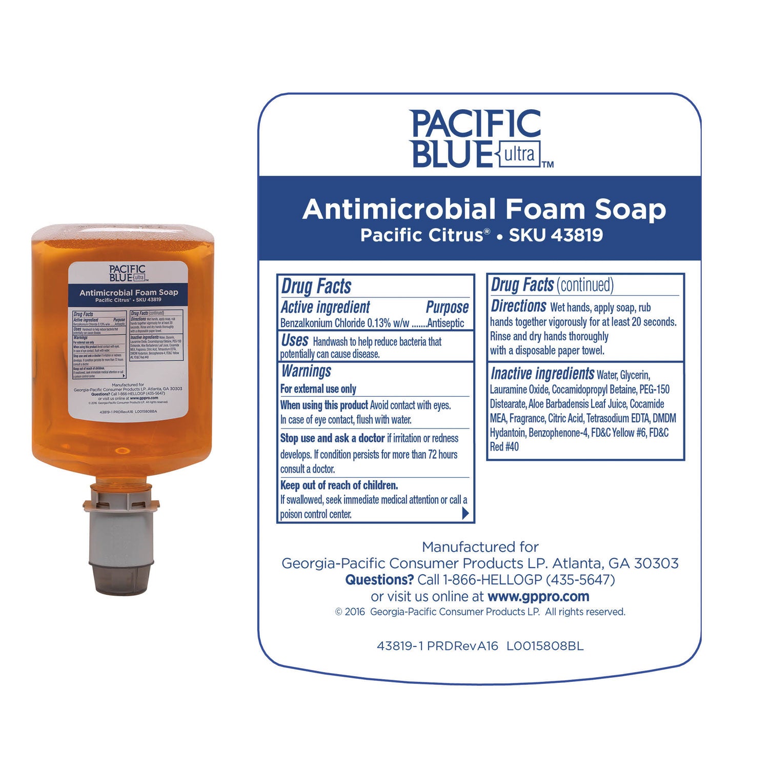 Pacific Citrus Scent - 1.27 quart - Squeeze Bottle Dispenser - Bacteria Remover, Kill Germs - Hand - Moisturizing - Orange - Bio-based, Dye-free - 4 / Carton