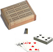 Mini Travel Cribbage Set - Solid Wood 2 Track Board with Swivel Top and Storage for Cards and Metal Pegs