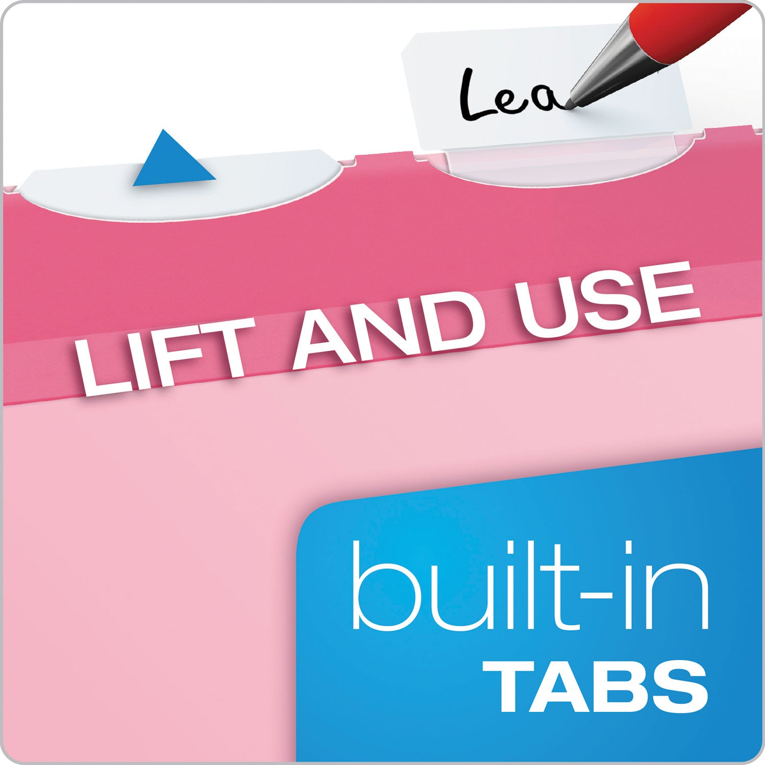 Ready-Tab Colored Reinforced Hanging Folders, Letter Size, 1/5-Cut Tabs, Pink, 20/Box