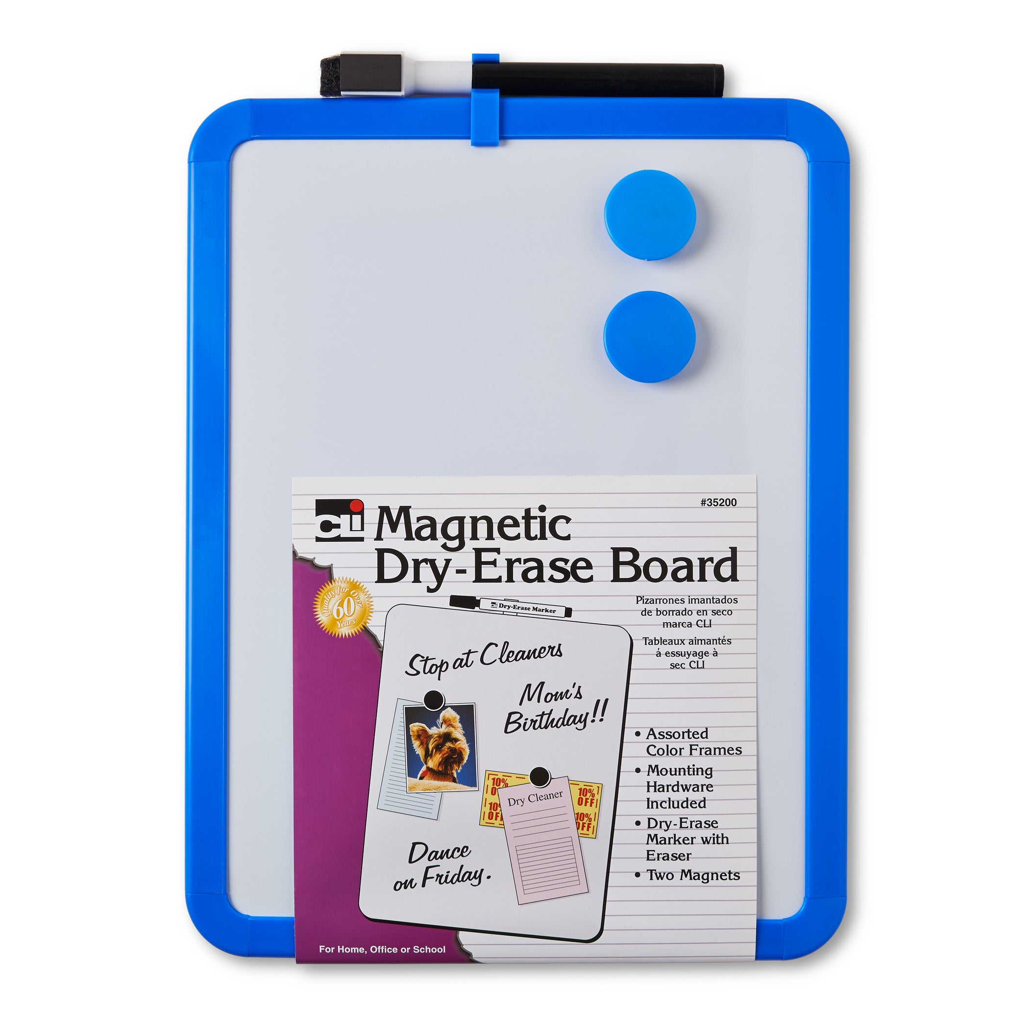 Framed Magnetic Dry Erase Board with Marker & Magnets, Assorted Colors, 8.5" x 11"