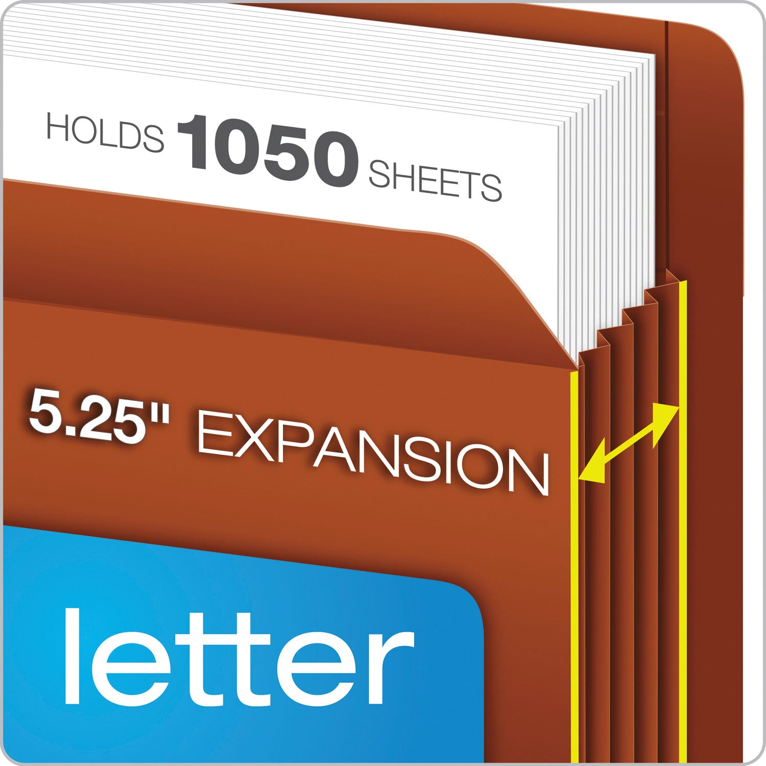 Pendaflex Straight Tab Letter Size Recycled File Pocket, 8.5" x 11", 1050 Sheet Capacity, 5-1/4" Expansion, 1 Pocket, 17 pt. Red Fiber, Acid-Free, Heavy Duty, 30% Recycled, 10/Box