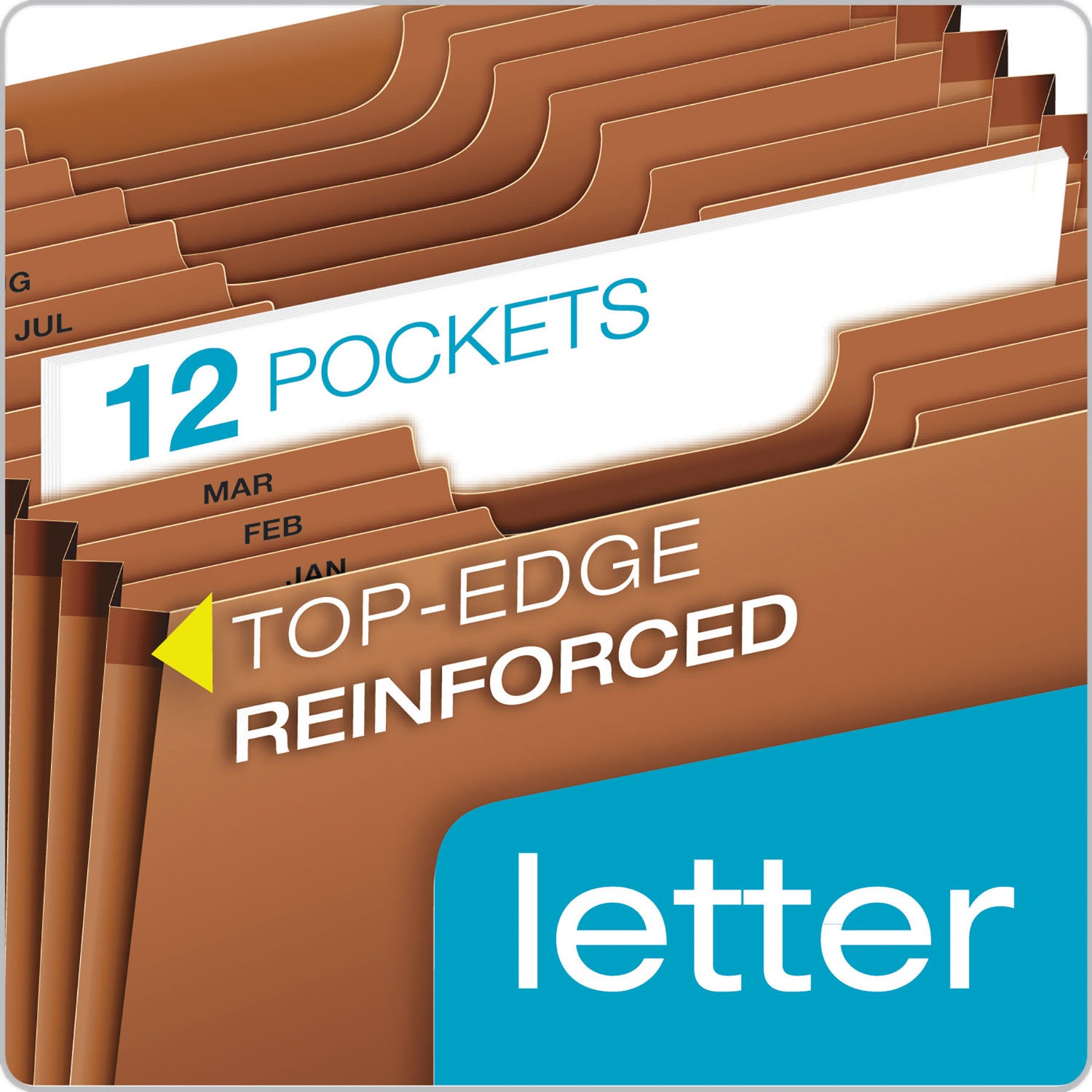 Pendaflex 1/3 Tab Cut Letter Recycled Expanding File - 8 1/2" x 11" - 12 Pocket(s) - Top Tab Location - 80 pt. - Tyvek - Brown - Reinforced, Heavy Duty, Rip Resistant - 10% Recycled - 1 Each