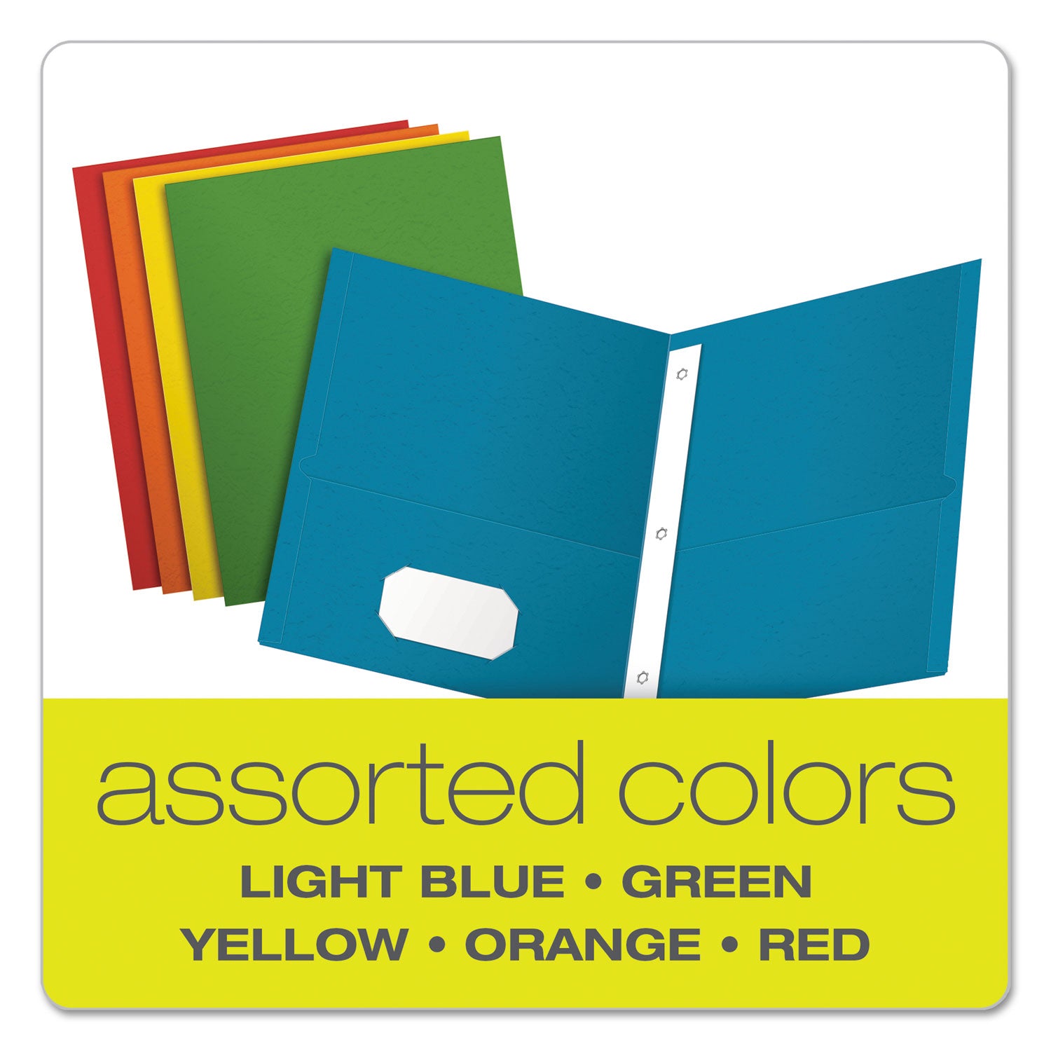 Oxford Letter Recycled Pocket Folder - 8 1/2" x 11" - 3 Fastener(s) - 1/2" for Folder - 2 Inside Front & Back Pocket(s) - Leatherette - Blue, Green, Yellow, Orange, Red - Tear Resistant - 10% Recycled - 25 / Box