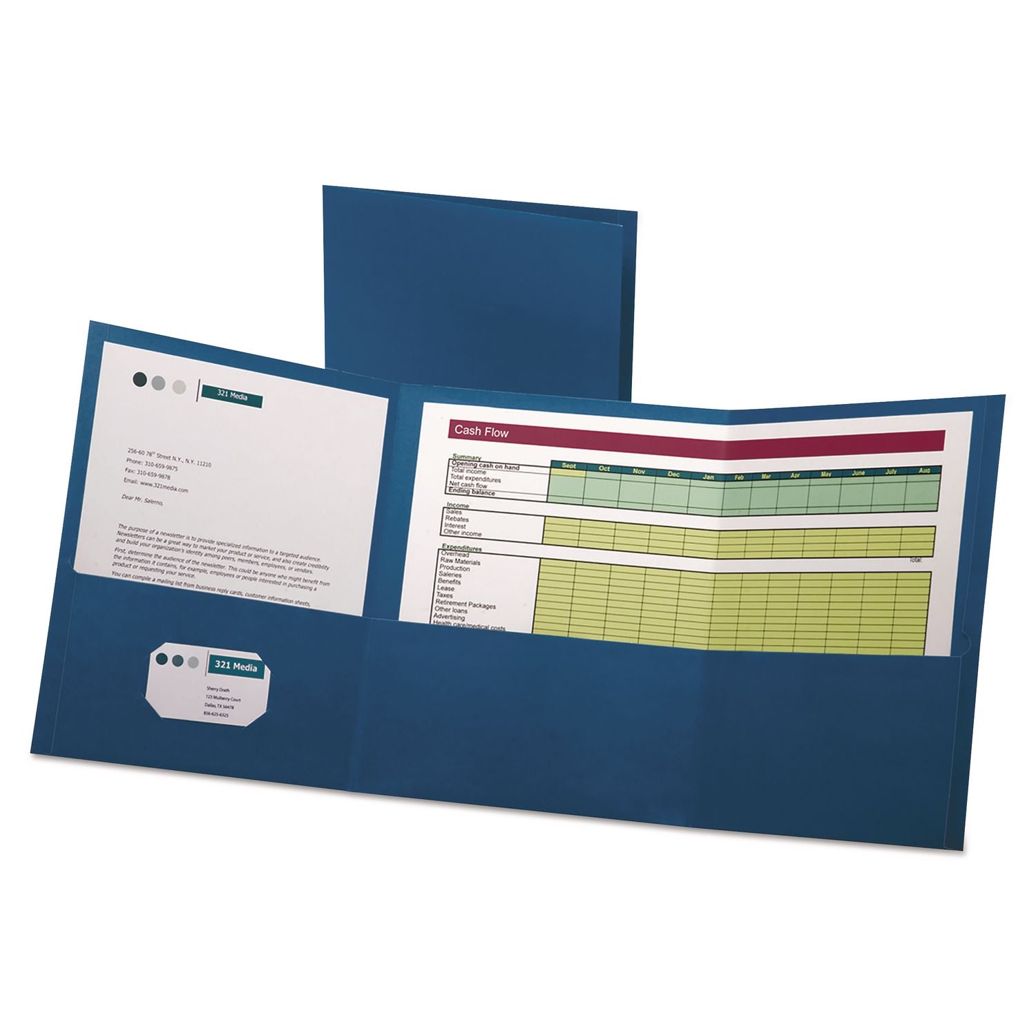 Tri-Fold Folder W/3 Pockets, 150-Sheet Capacity, 11 X 8.5, Blue, 20/box