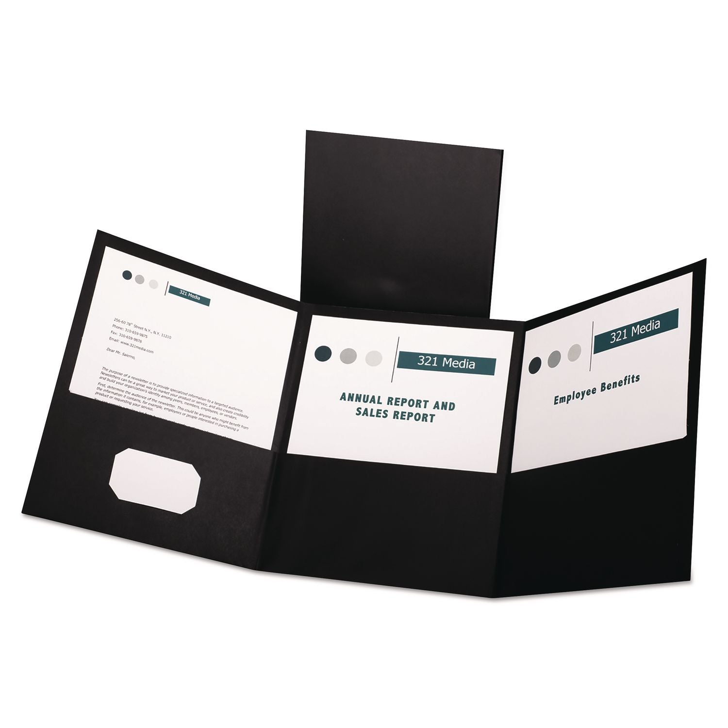 Tri-Fold Folder W/3 Pockets, 150-Sheet Capacity, 11 X 8.5, Black, 20/box
