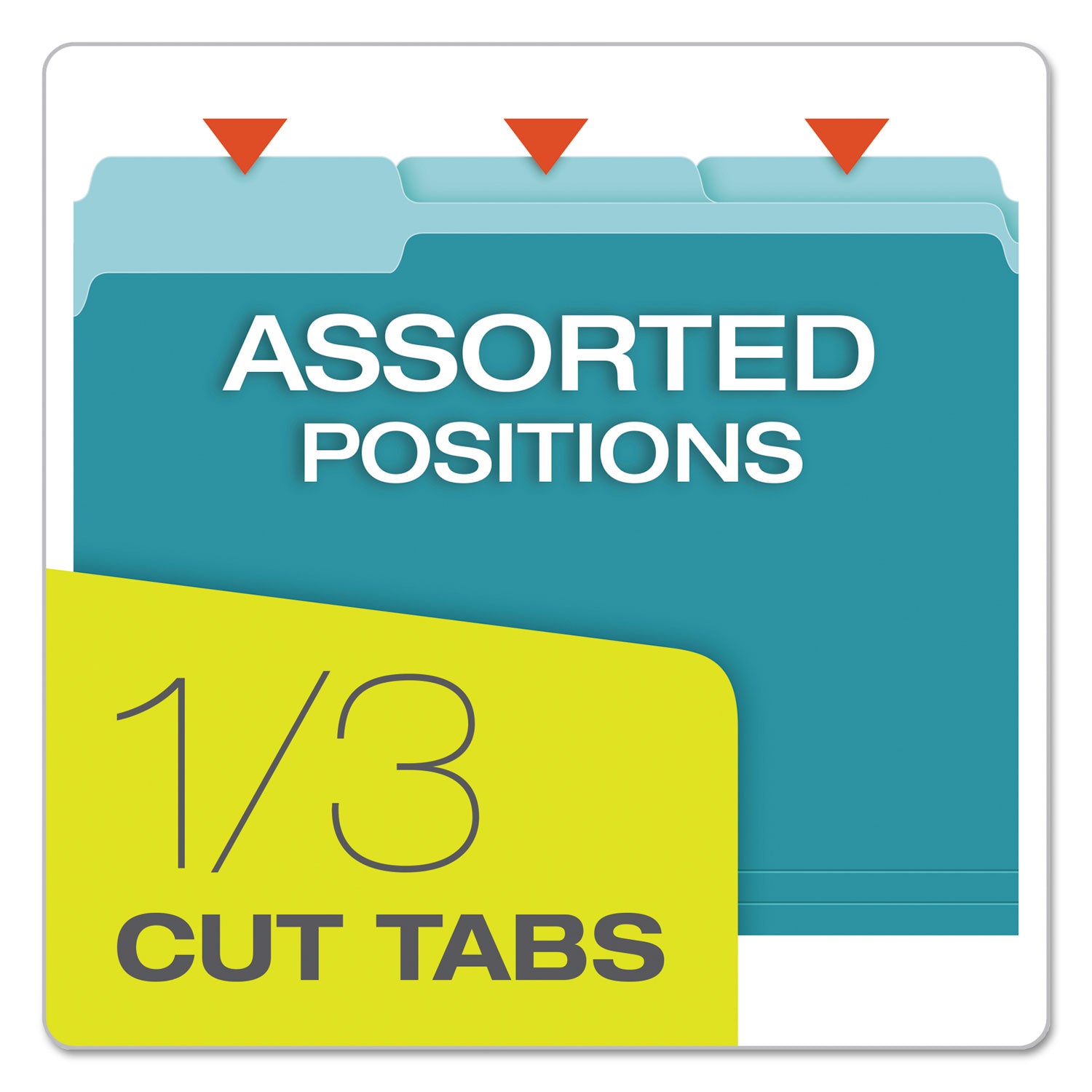 Pendaflex 1/3 Tab Cut Letter Recycled Top Tab File Folder - 8 1/2" x 11" - Top Tab Location - Assorted Tab Position - 11 pt. - 1 Plys - Teal - Acid-free - 10% Recycled - 100 / Box