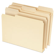 Pendaflex Double Stuff 1/3 Tab Cut Letter Recycled Top Tab File Folders, 11 pt. Manila, Assorted Tabs, 8.5" x 11", 600 Sheet Capacity, 50/Box