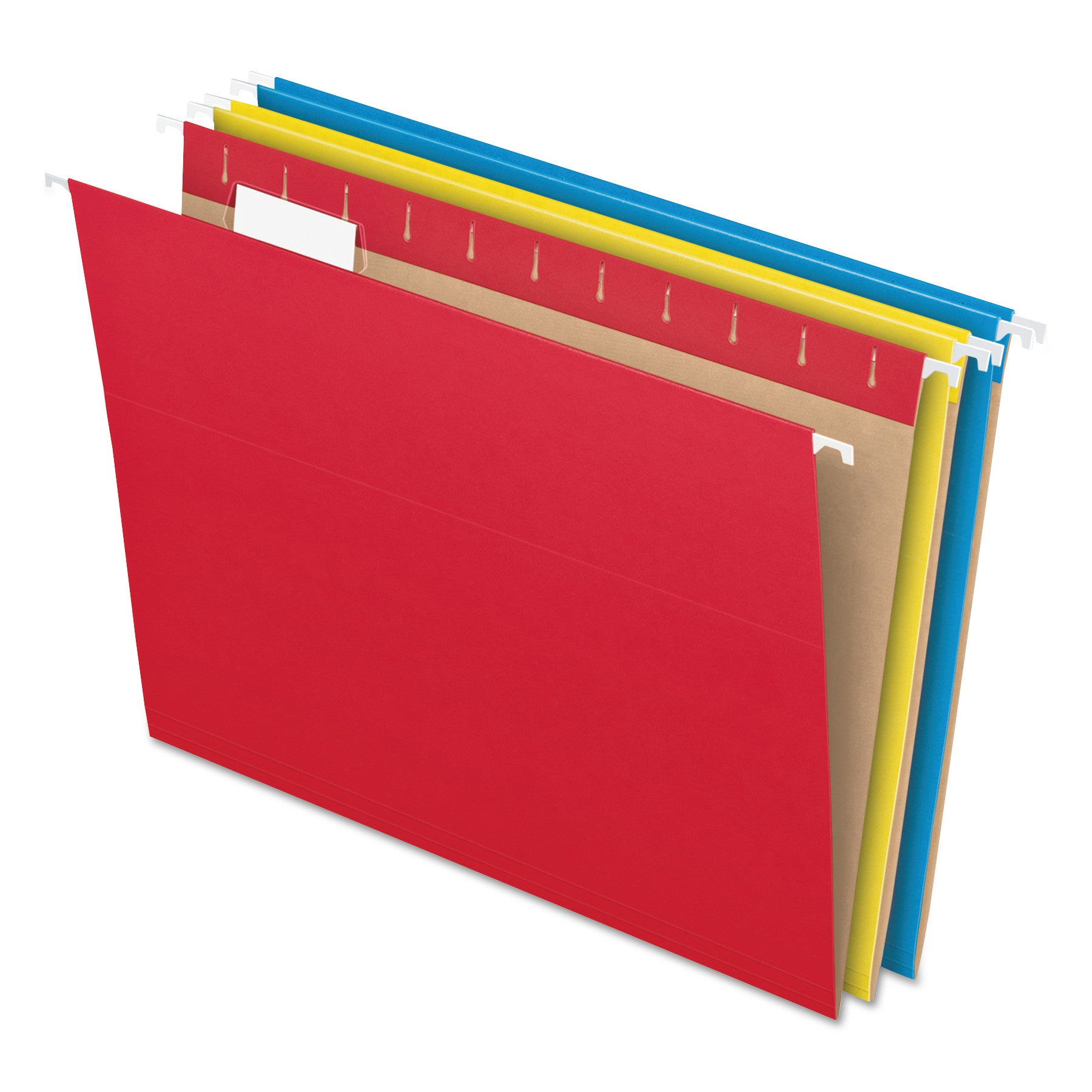 Pendaflex Essentials 1/5 Tab Cut Letter Recycled Hanging Folder - 8 1/2" x 11" - Yellow, Red, Blue - 100% Recycled - 25 / Box