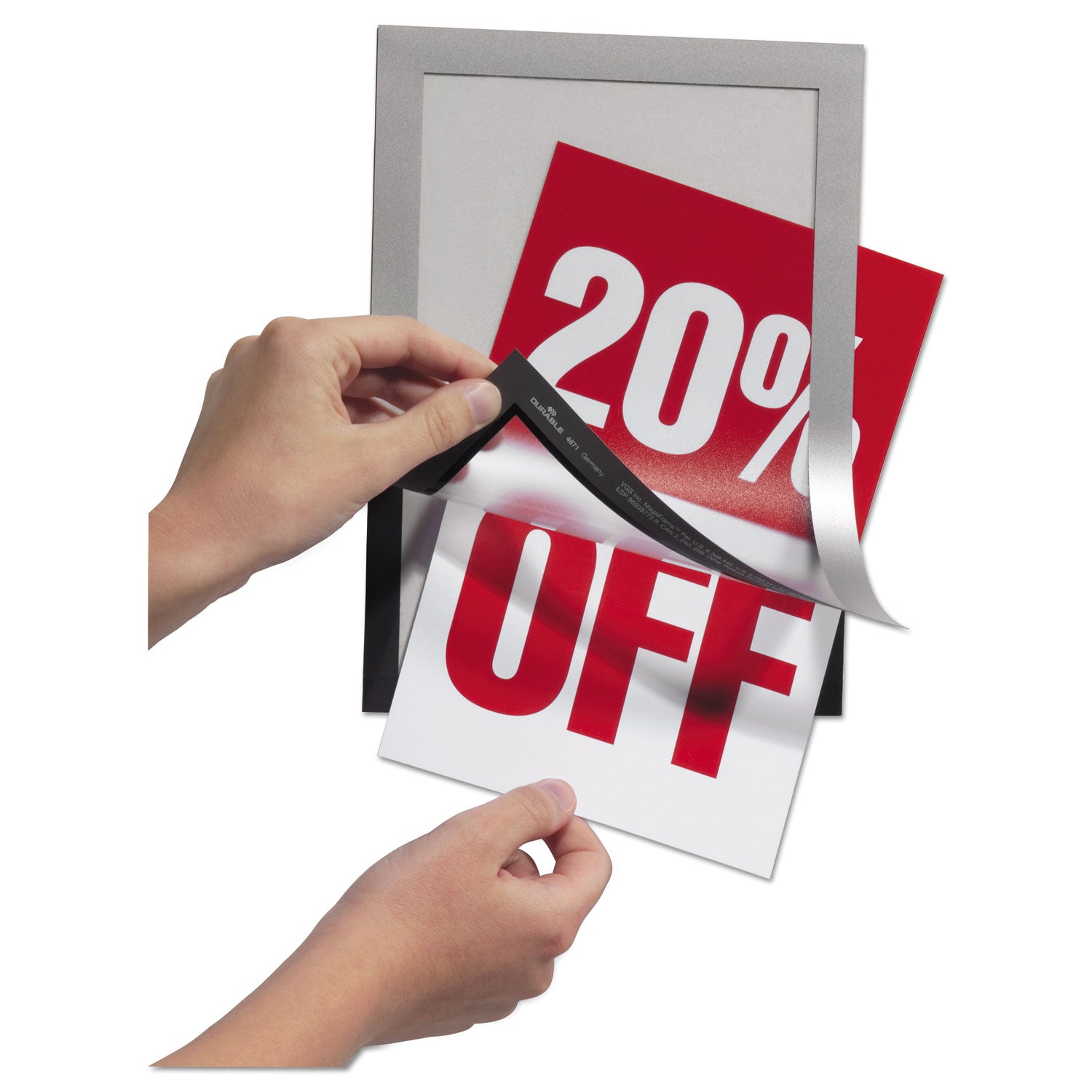 DURABLE Duraframe Half Letter, 5.50" x 8.50" Insert, Rectangle, Magnetic, Dual-sided, Self-adhesive, Repositionable, Silver, 2 Pack