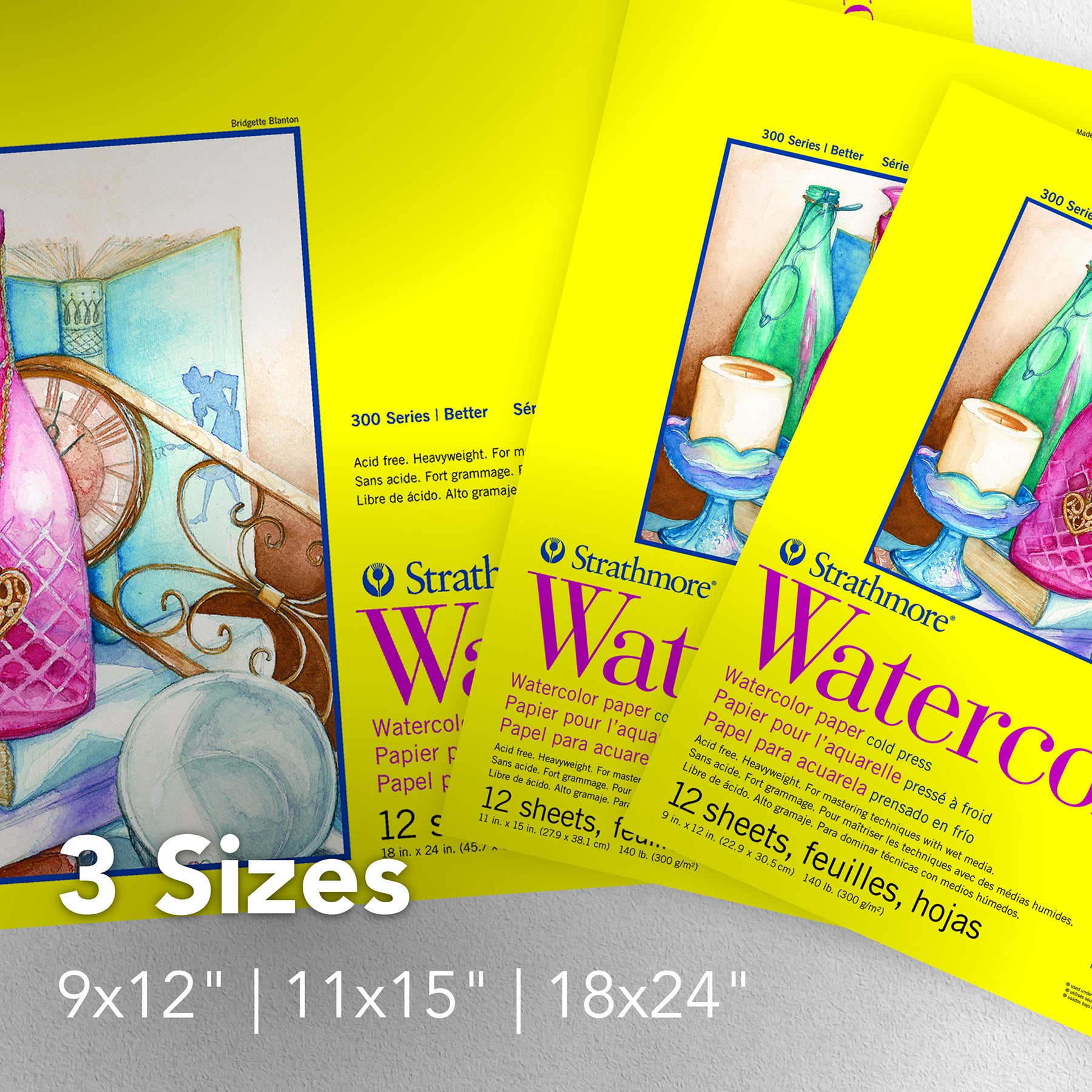 300 Series Watercolor Pad, Cold Pressed, Tape Binding, 12 Sheet, 11x15 inch, 1 Count