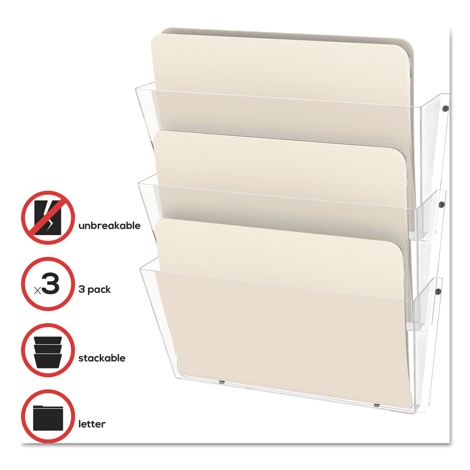 Deflecto Unbreakable DocuPocket - 3 Pocket(s) - 6.50" Height x 14.50" Width x 3" Depth - Unbreakable - Clear - Plastic - 3 / Pack