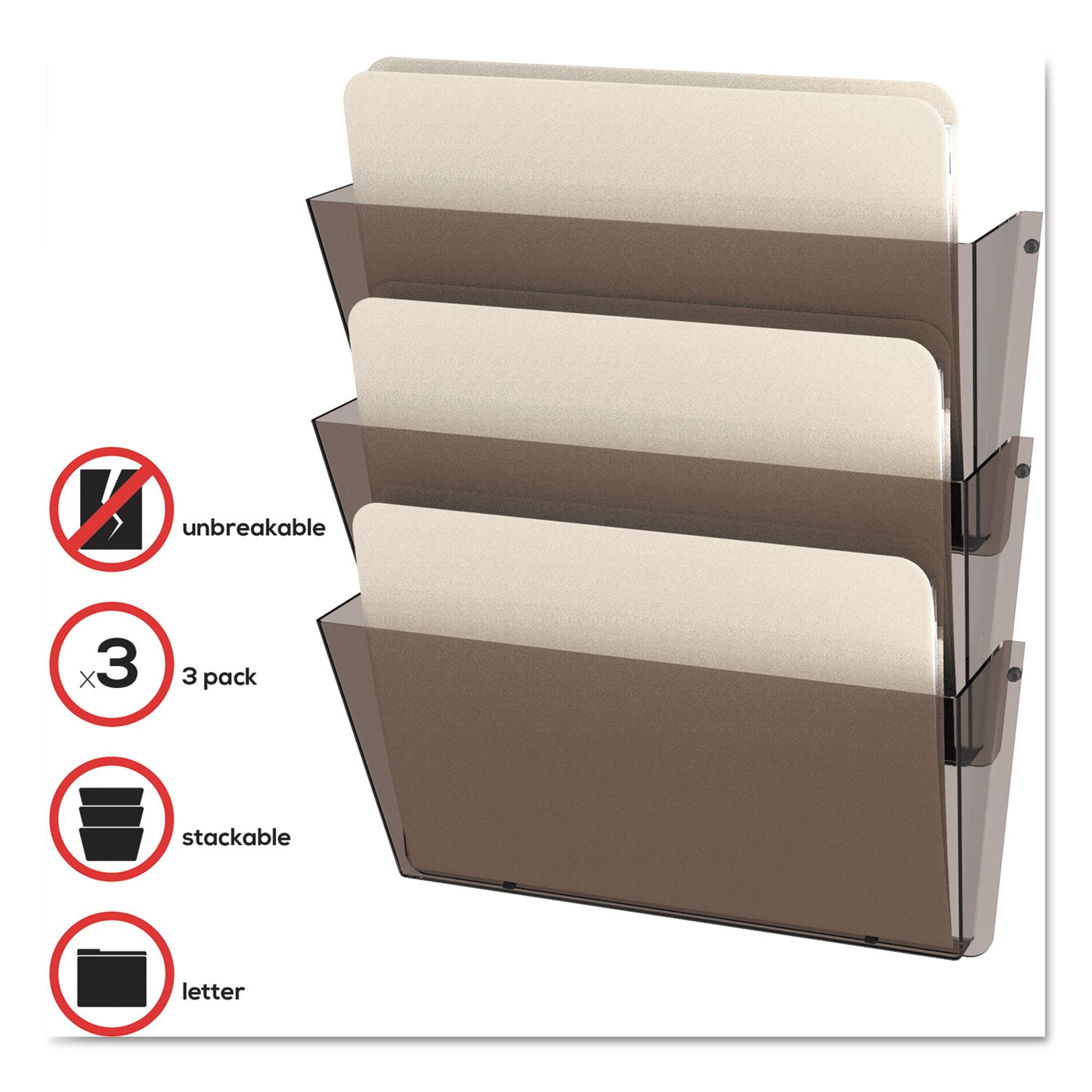Deflecto Unbreakable DocuPocket - 3 Pocket(s) - 6.50" Height x 14.50" Width x 3" Depth - Unbreakable - Smoke - Plastic - 3 / Pack