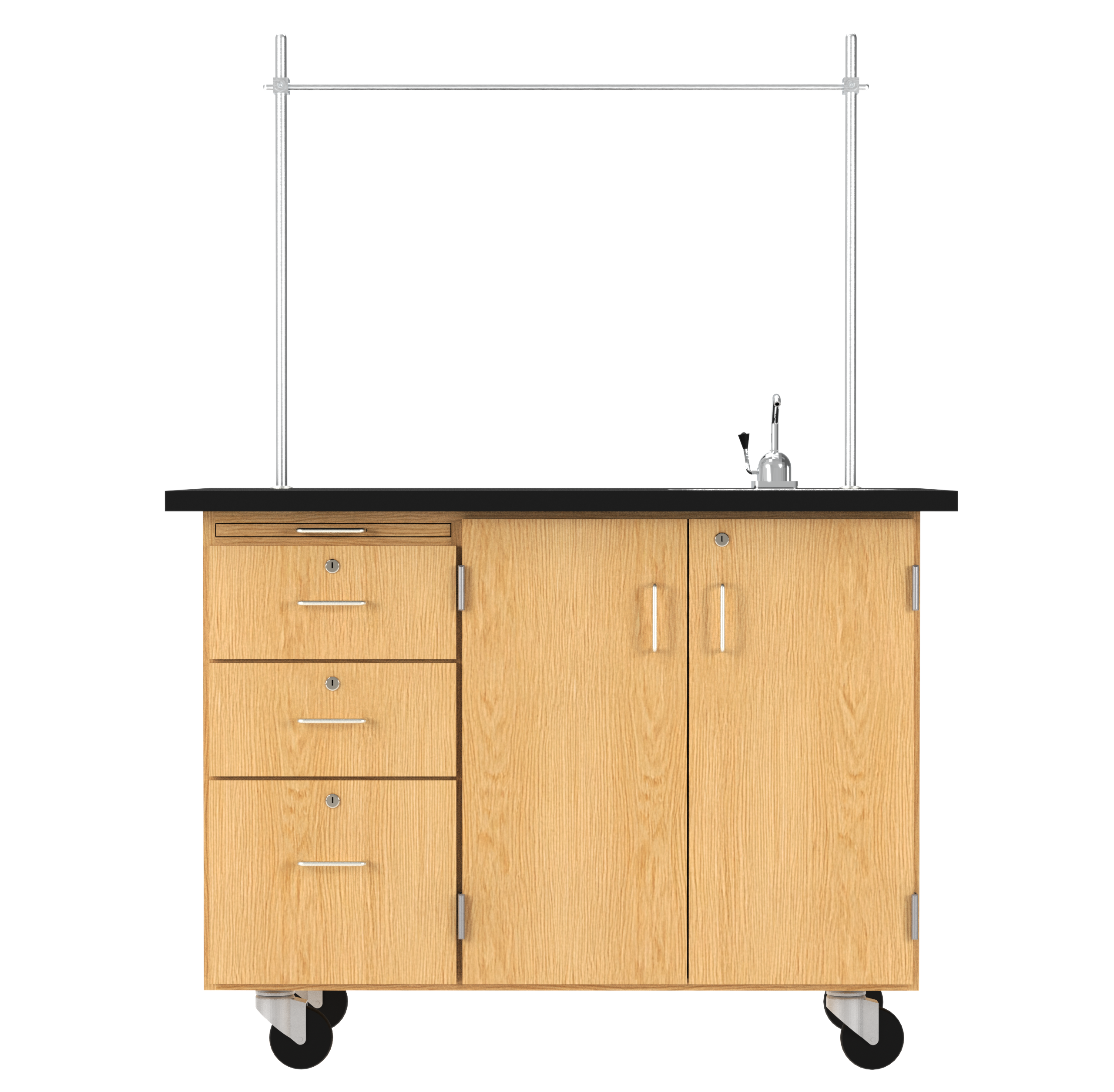 Kinetic Mobile Demo Center with Sink and Storage - Red Oak, 48"W x 28"D x 36"H