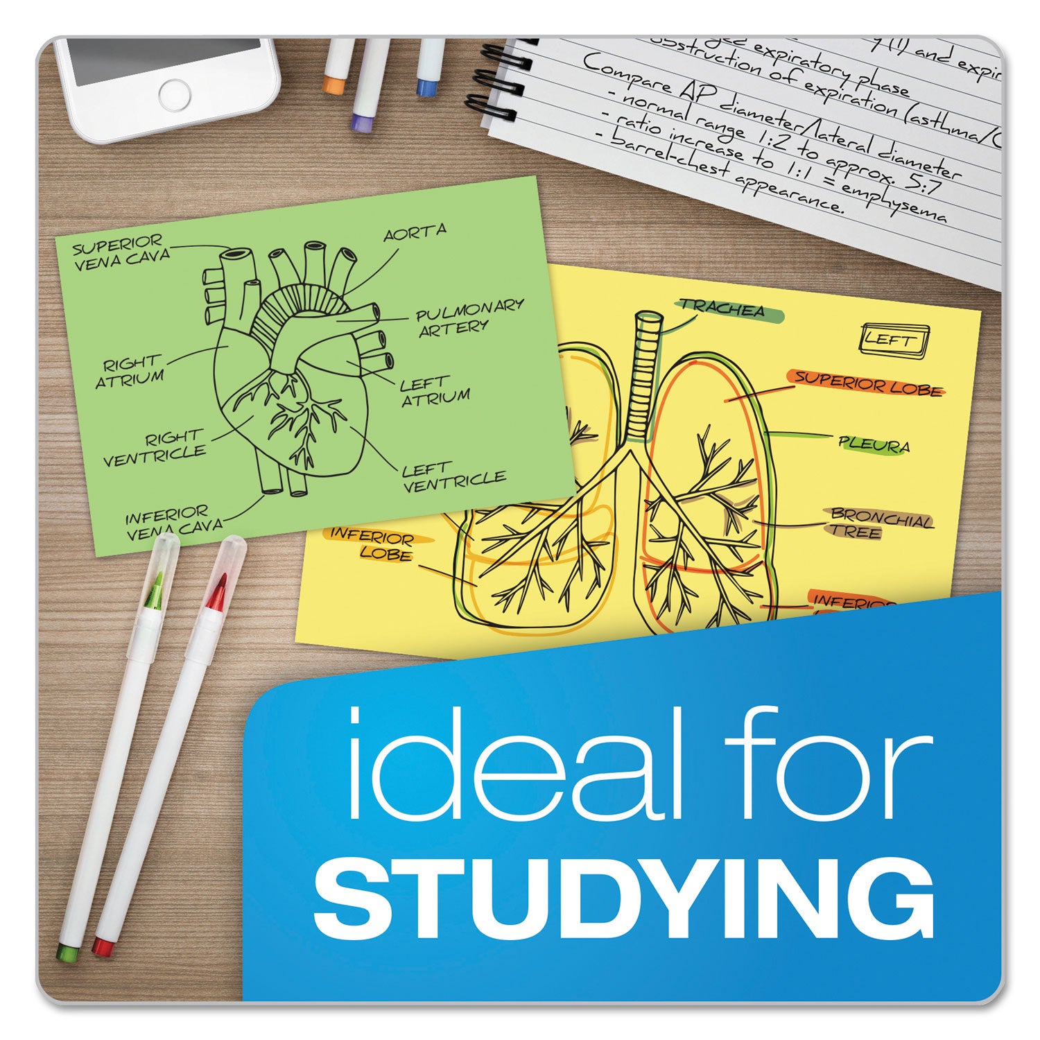 Oxford Colored Blank Index Cards, 3" x 5", Canary, Plain, Durable, Recycled, 100 Sheets per Pack