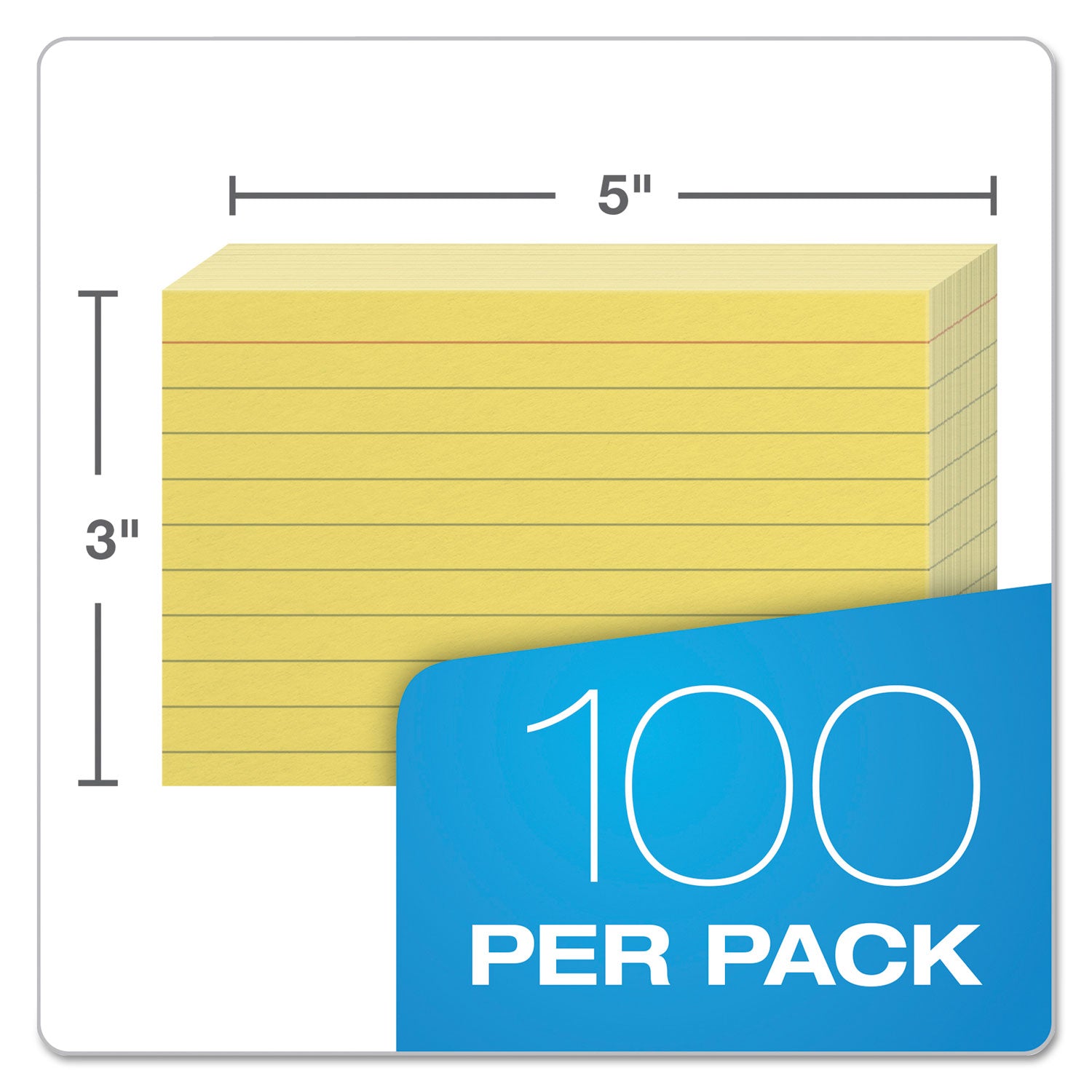 Oxford Colored Ruled Index Cards - Front Ruling Surface - Ruled Front Ruling - 90 lb Basis Weight - 3" x 5" Sheet Size - Canary Paper - 100 / Pack