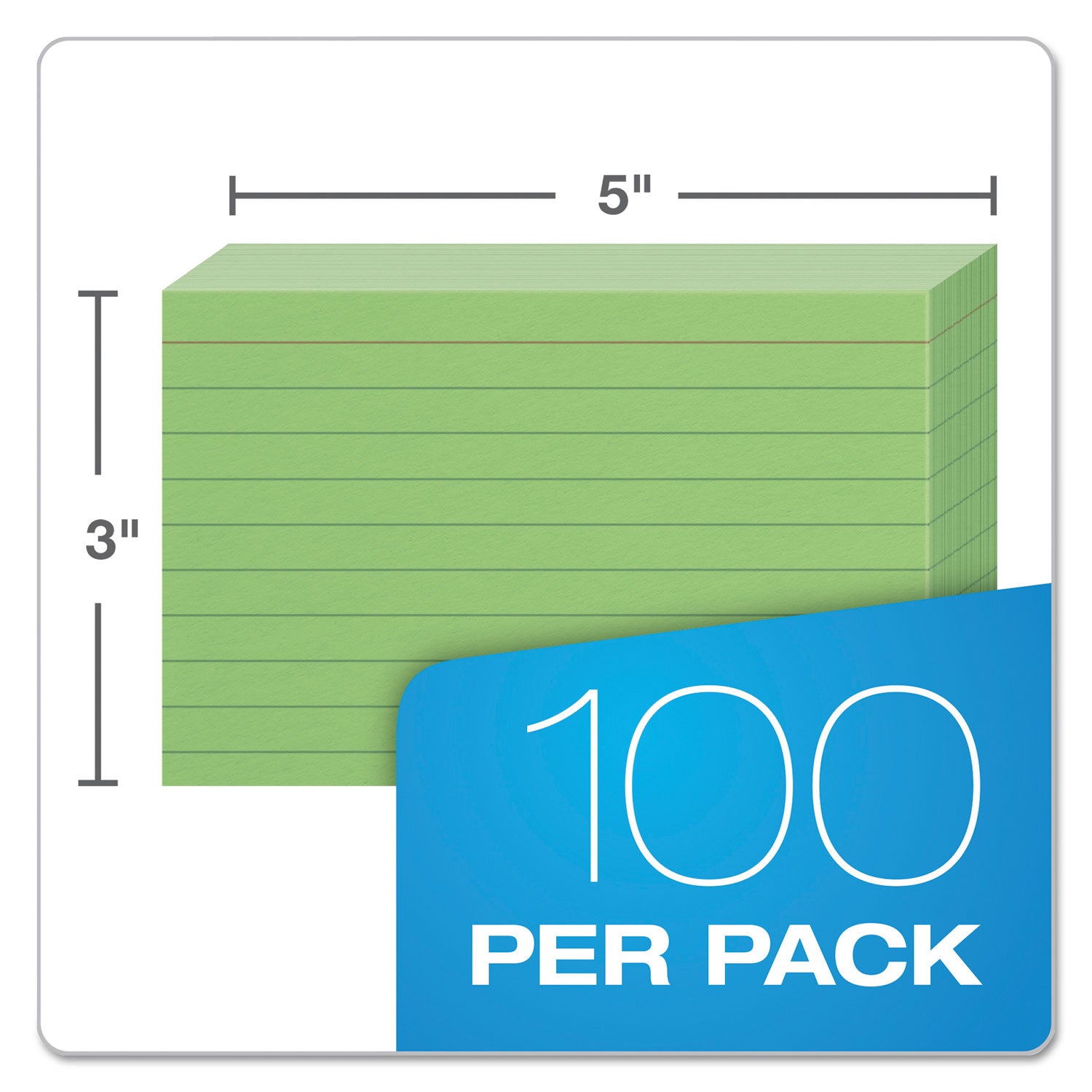 Oxford Colored Ruled Index Cards - Front Ruling Surface - Ruled Front Ruling - 90 lb Basis Weight - 3" x 5" Sheet Size - Green Paper - 100 / Pack