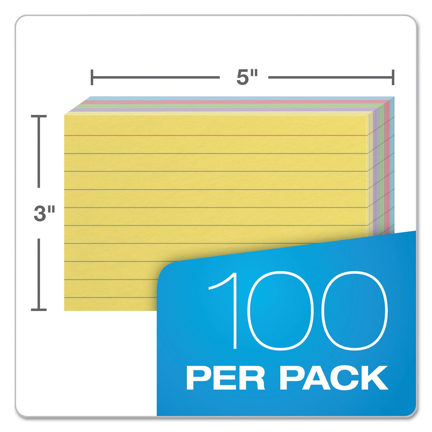 3" x 5" - 100 lb Basis Weight - Sustainable Forestry Initiative (SFI) - Acid-free - Green, Canary, Violet, Blue, Cherry - 100 / Pack
