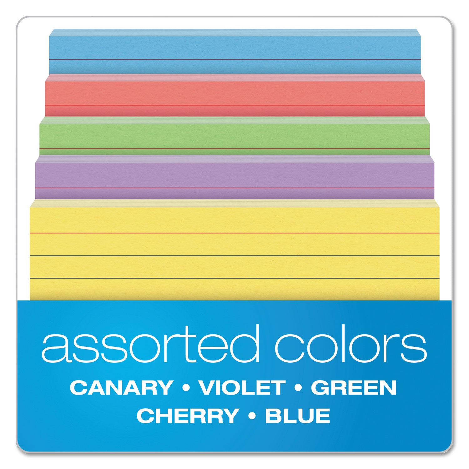 3" x 5" - 100 lb Basis Weight - Sustainable Forestry Initiative (SFI) - Acid-free - Green, Canary, Violet, Blue, Cherry - 100 / Pack
