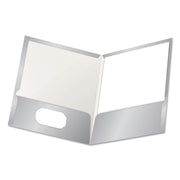 Oxford Showfolio Letter Pocket Folder, 8.5" x 11", 2 Internal Pockets, 100 Sheet Capacity, Gray, Die-cut, High Gloss, Laminated, CD Holder, Soil & Moisture Resistant, 25/Box