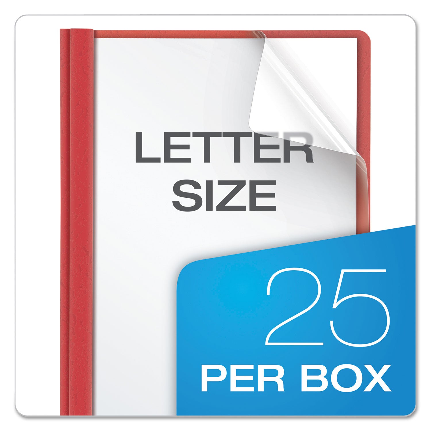 Oxford Letter Report Cover - 8 1/2" x 11" - 100 Sheets Capacity - 3 x Tang Fastener(s) - 1/2" for Folder - Leatherette - Red, Clear - 25 / Box