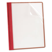 Earthwise By Oxford 100% Recycled Clear Front Report Covers, 3-Prong Fastener, 0.5" Capacity, 8.5 X 11, Clear/red, 25/box