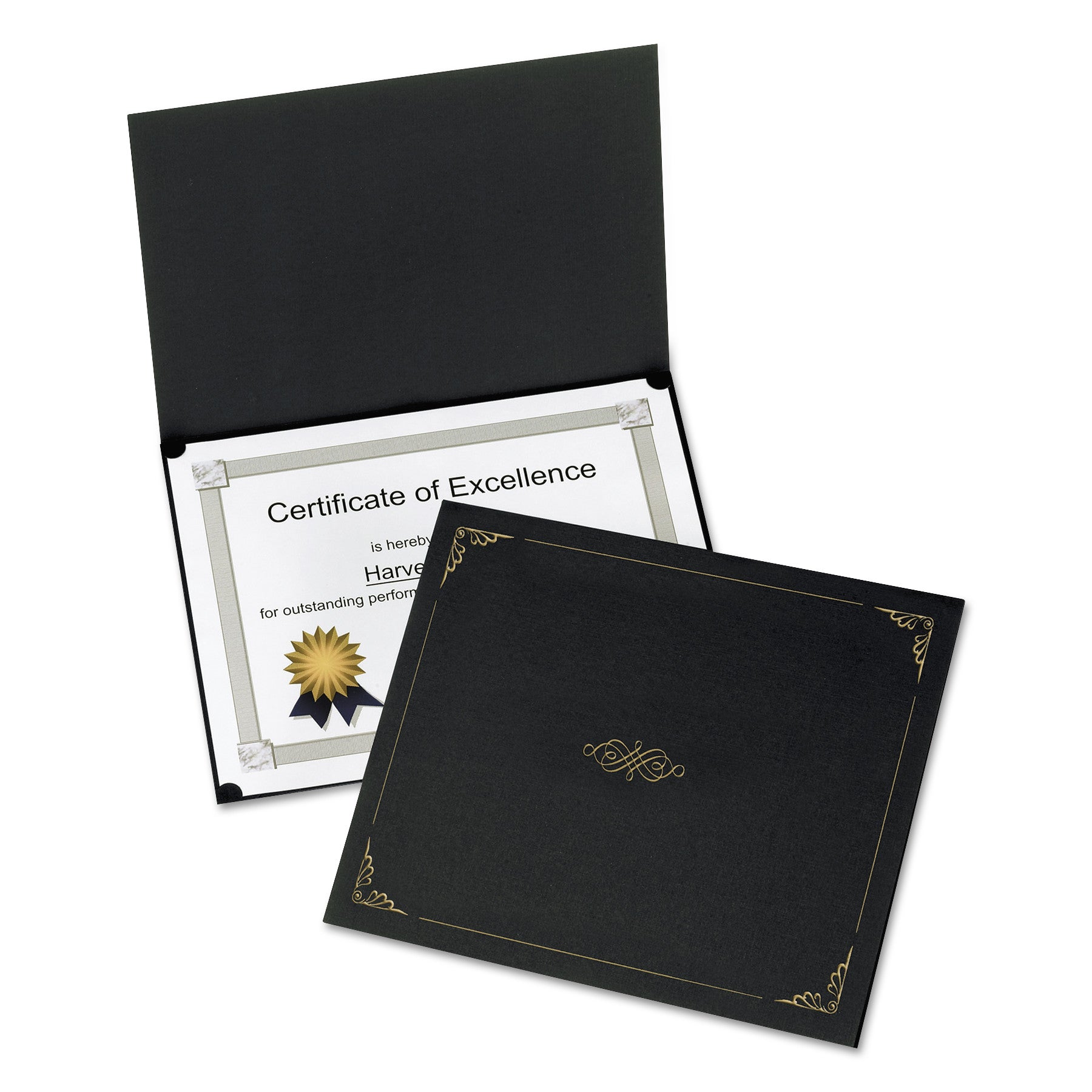 Oxford Letter Certificate Holder - 8 1/2" x 11" - Linen - Black - Acid-free - 1 Pack