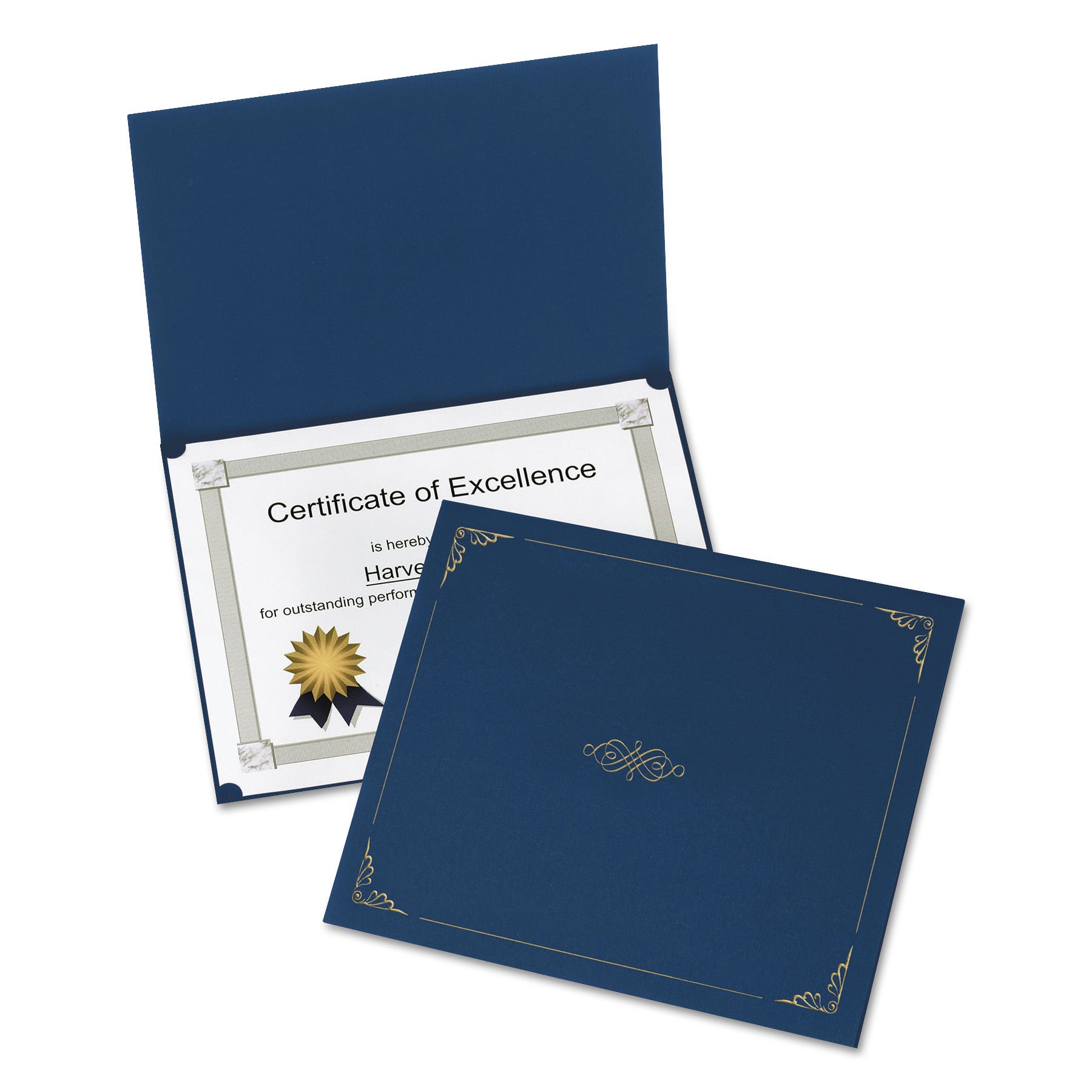 Oxford Letter Certificate Holder - 8 1/2" x 11" - Linen - Dark Blue - Acid-free - 1 Pack