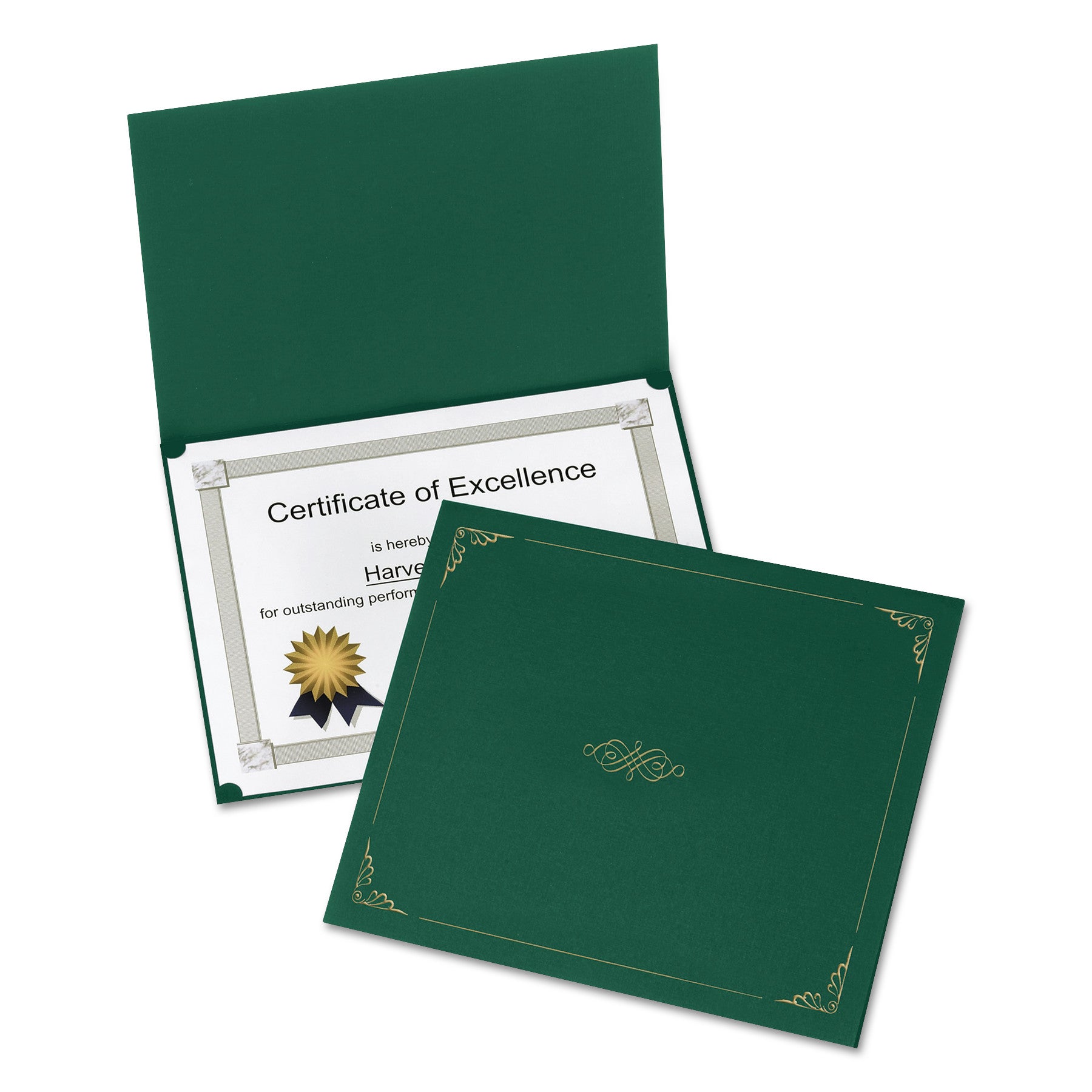 Oxford Letter Certificate Holder - 8 1/2" x 11" - Linen - Hunter Green - Reinforced, Acid-free - 5 / Pack