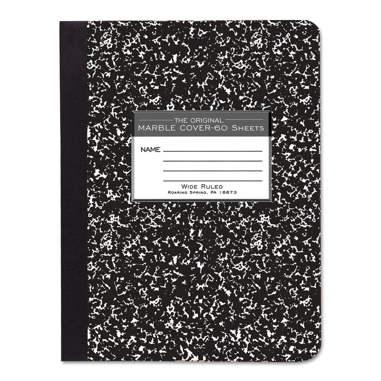Roaring Spring Wide Ruled Hard Cover Composition Book, 60 Sheets, 120 Pages, 9 3/4" x 7 1/2", Black Marble Cover, 1 Each