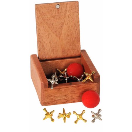 WE Games Metal Jacks Set with 2 Red Balls  Classic Jacks Game in Keepsake Wooden Box