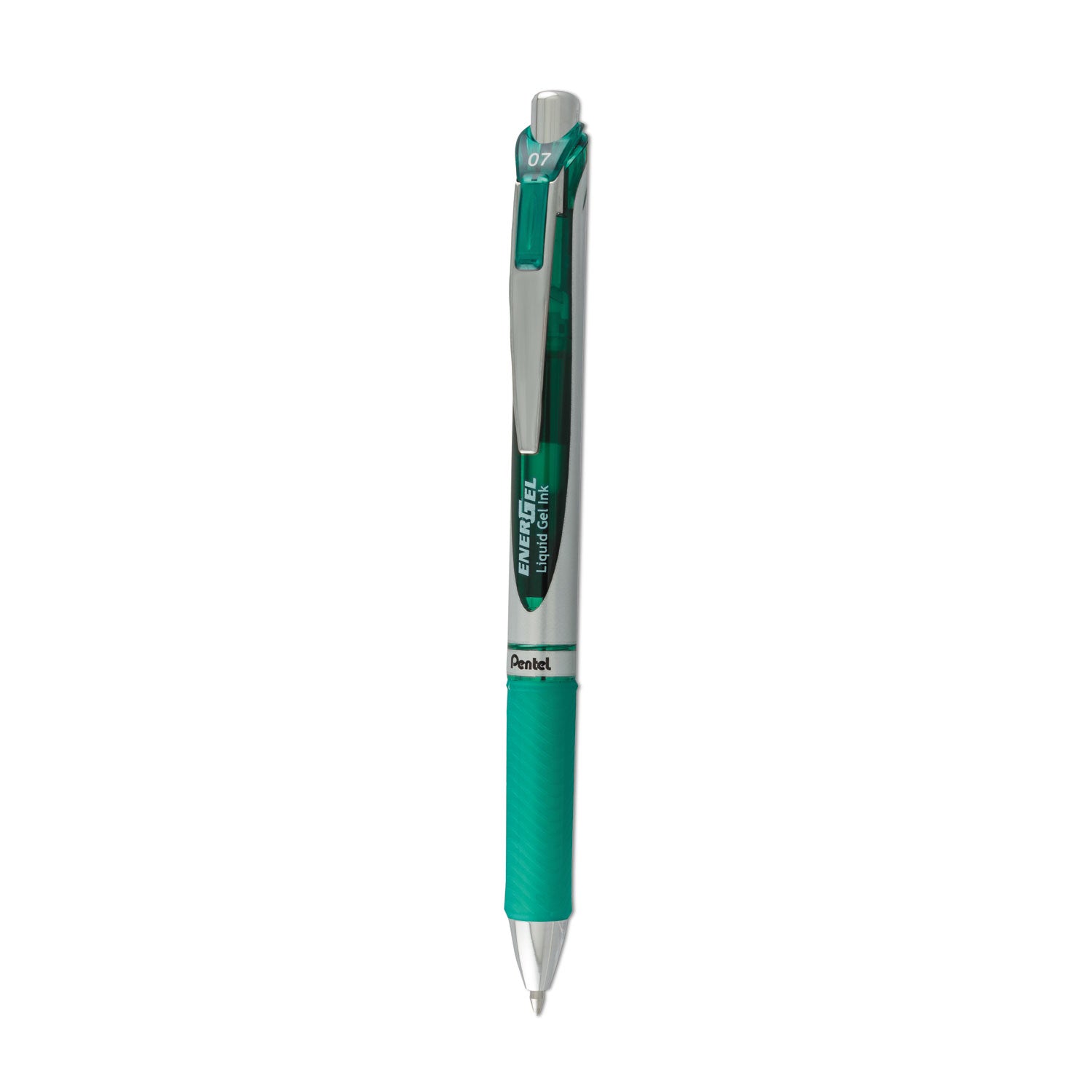 Pentel EnerGel RTX Rollerball Pen - 0.7 mm Medium Pen Point - Refillable - Retractable - Green Ink - Gel-based - Silver Barrel - 1 Each