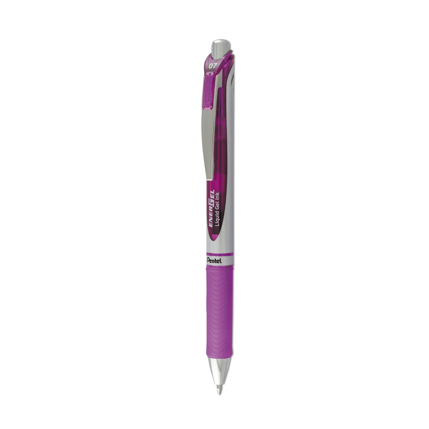 Pentel EnerGel RTX Rollerball Pen - 0.7 mm Medium Pen Point - Refillable - Retractable - Violet Ink - Gel-based - Silver Barrel - Metal Tip - 1 Each